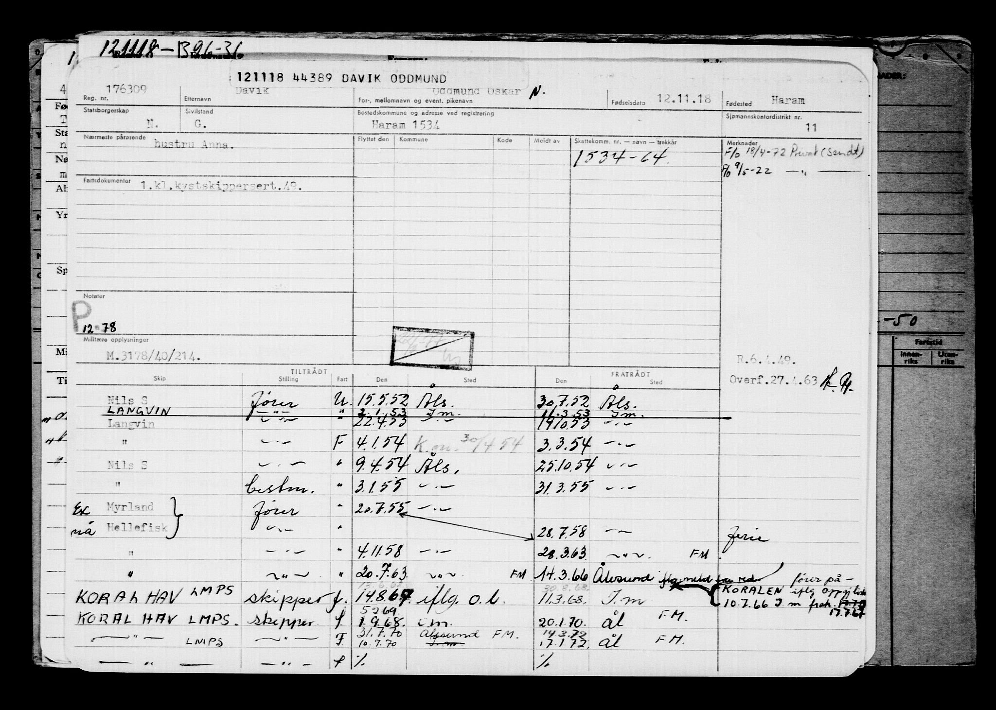 Direktoratet for sjømenn, AV/RA-S-3545/G/Gb/L0164: Hovedkort, 1918, s. 42