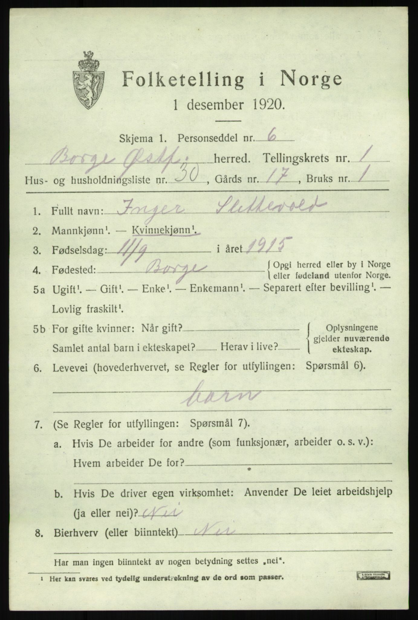SAO, Folketelling 1920 for 0113 Borge herred, 1920, s. 2229