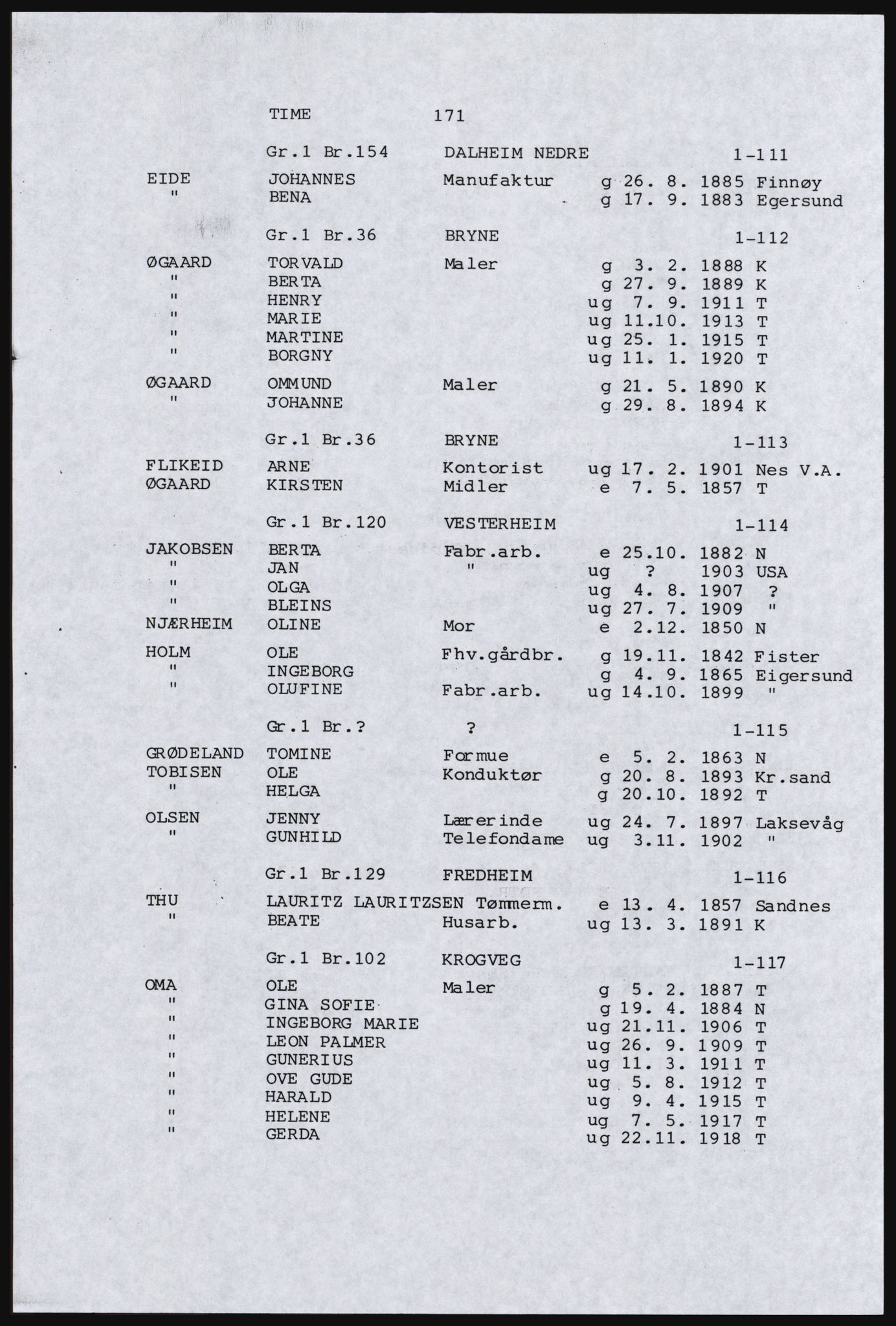 SAST, Avskrift av folketellingen 1920 for en del av Jæren, 1920, s. 181