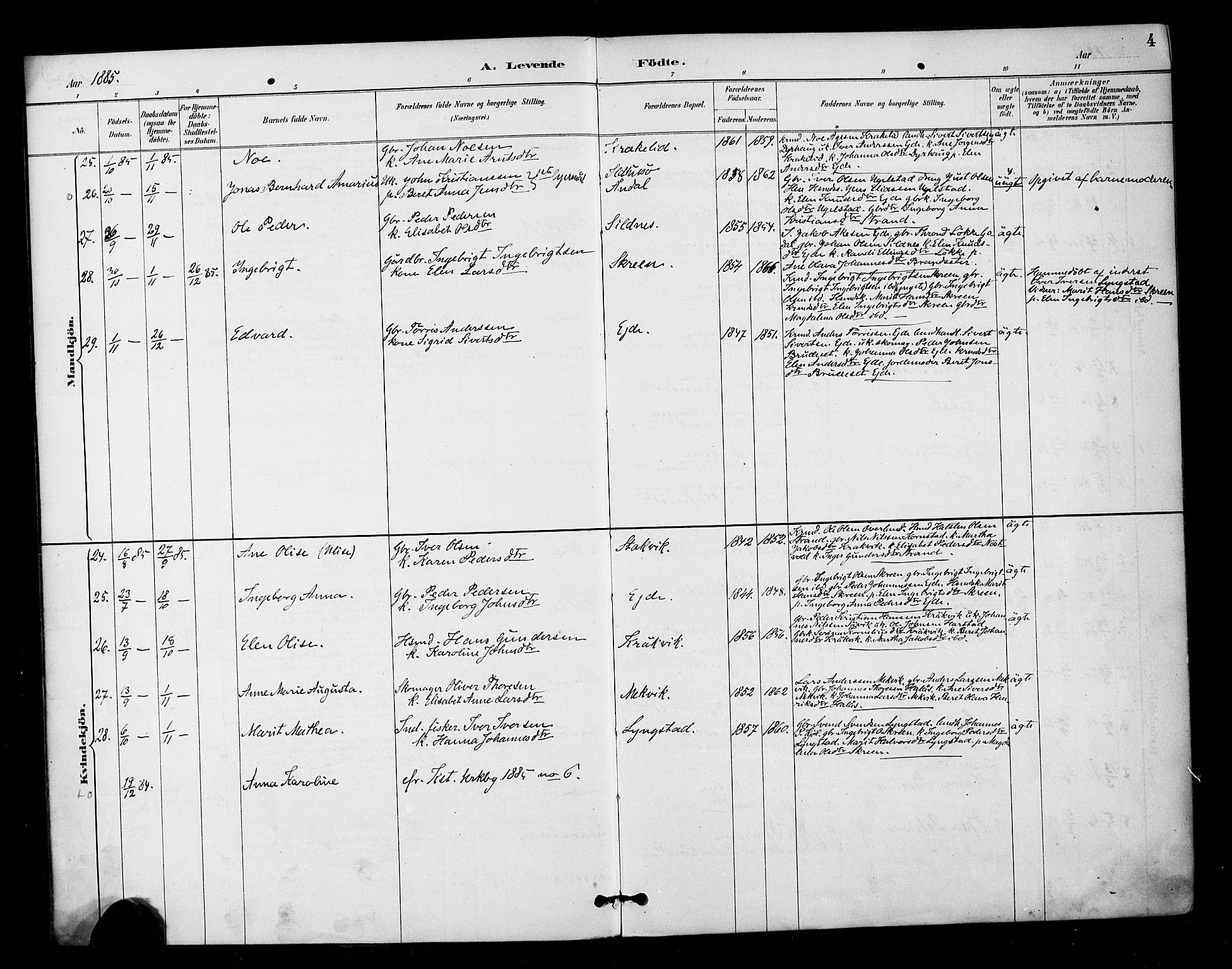 Ministerialprotokoller, klokkerbøker og fødselsregistre - Møre og Romsdal, AV/SAT-A-1454/571/L0836: Ministerialbok nr. 571A01, 1884-1899, s. 4