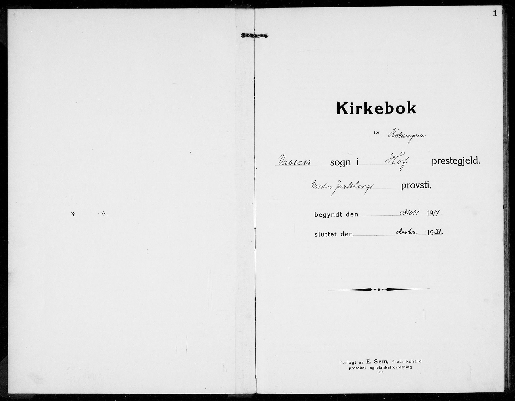 Hof kirkebøker, SAKO/A-64/G/Gb/L0004: Klokkerbok nr. II 4, 1917-1934, s. 1