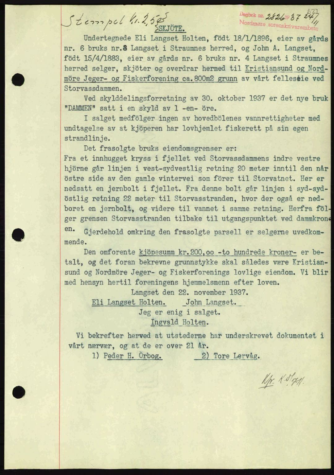 Nordmøre sorenskriveri, SAT/A-4132/1/2/2Ca: Pantebok nr. A82, 1937-1938, Dagboknr: 2836/1937