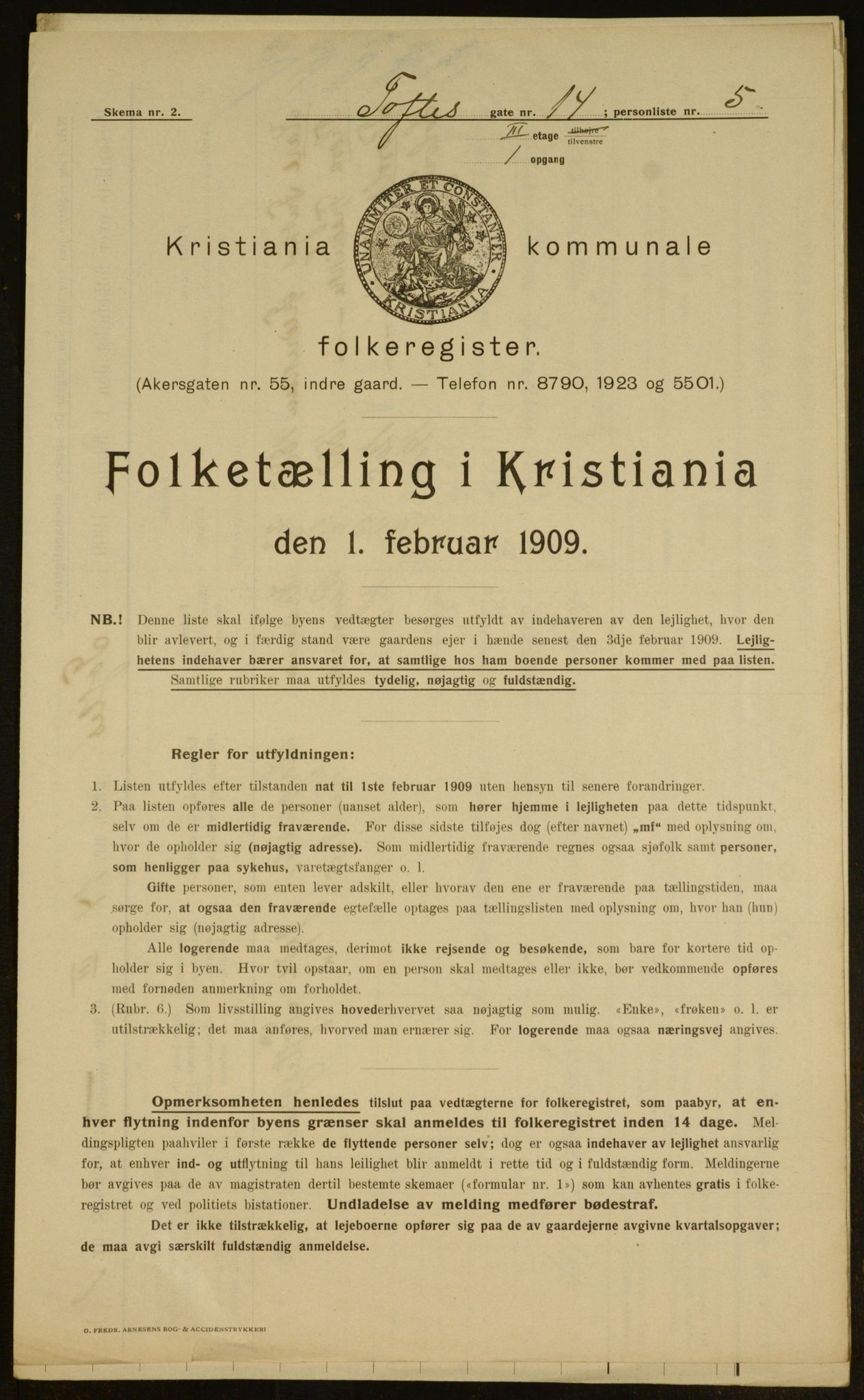 OBA, Kommunal folketelling 1.2.1909 for Kristiania kjøpstad, 1909, s. 101118