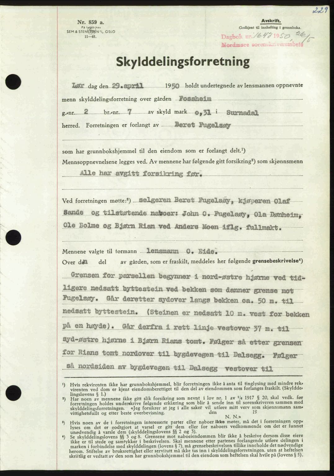 Nordmøre sorenskriveri, SAT/A-4132/1/2/2Ca: Pantebok nr. A115, 1950-1950, Dagboknr: 1643/1950