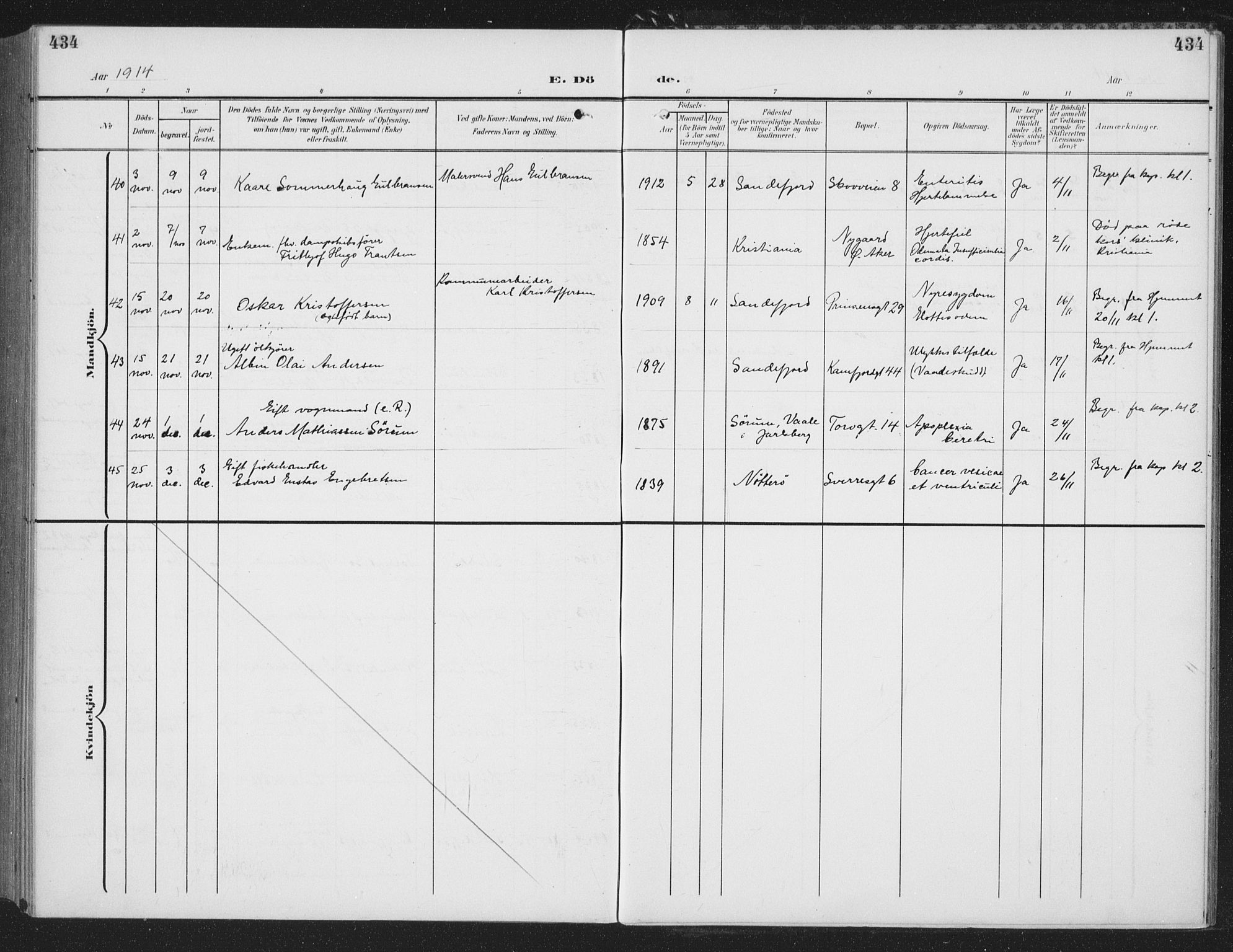 Sandefjord kirkebøker, AV/SAKO-A-315/G/Ga/L0003: Klokkerbok nr. 3, 1903-1920, s. 434