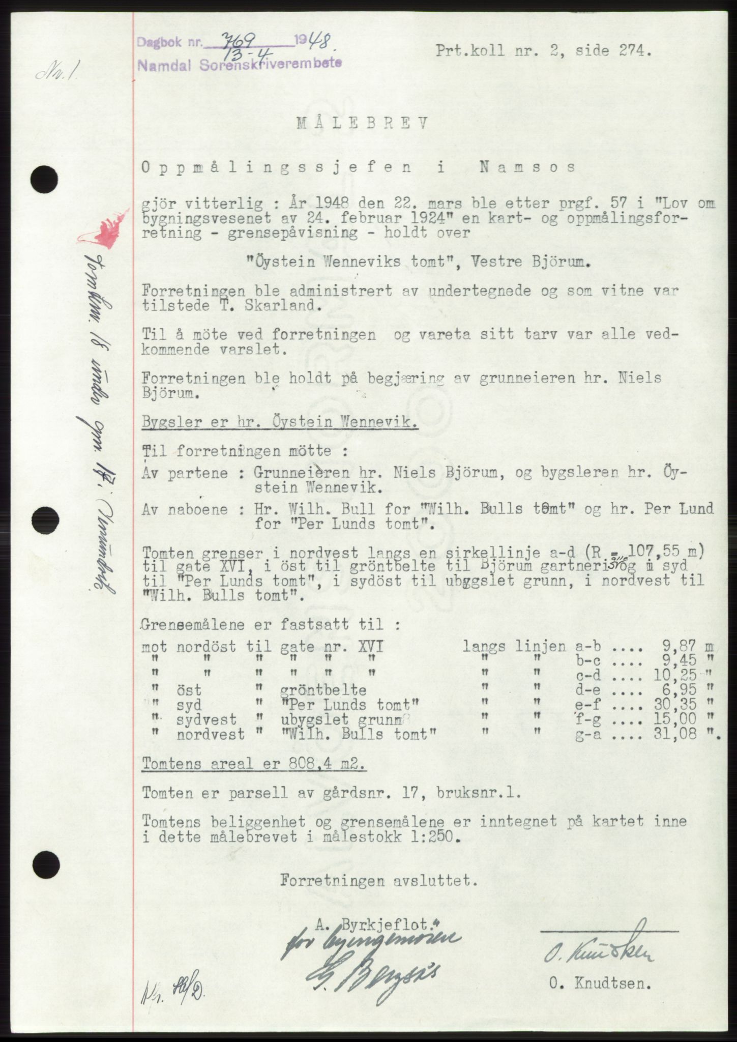 Namdal sorenskriveri, SAT/A-4133/1/2/2C: Pantebok nr. -, 1947-1948, Dagboknr: 769/1948