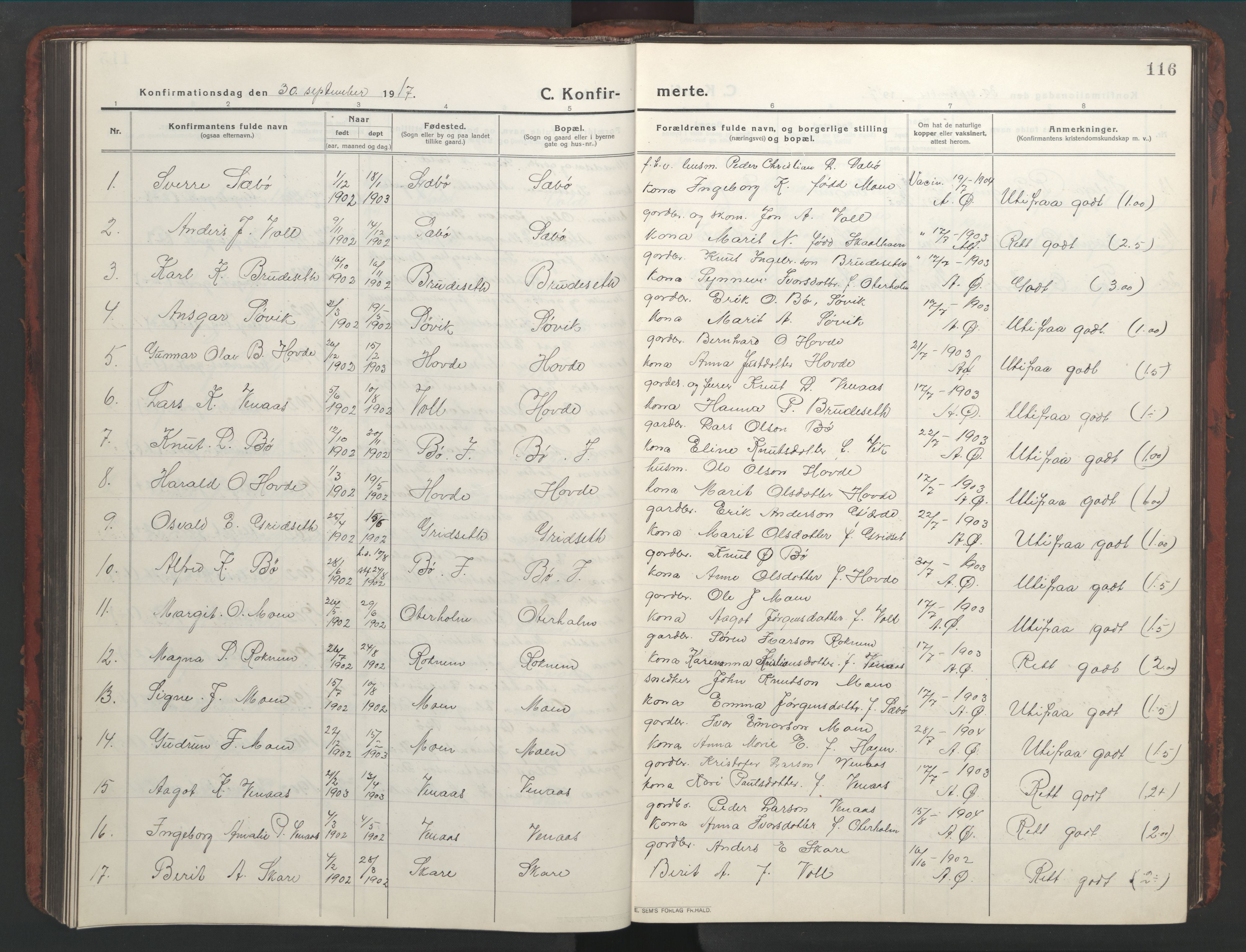 Ministerialprotokoller, klokkerbøker og fødselsregistre - Møre og Romsdal, SAT/A-1454/543/L0565: Klokkerbok nr. 543C03, 1916-1955, s. 116