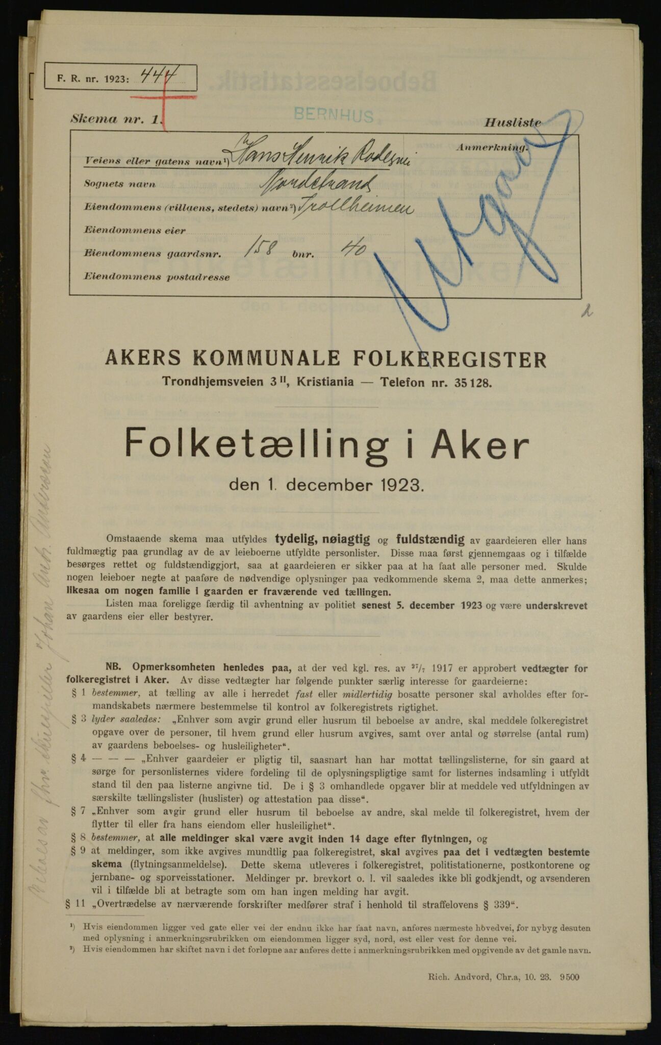 , Kommunal folketelling 1.12.1923 for Aker, 1923, s. 39317