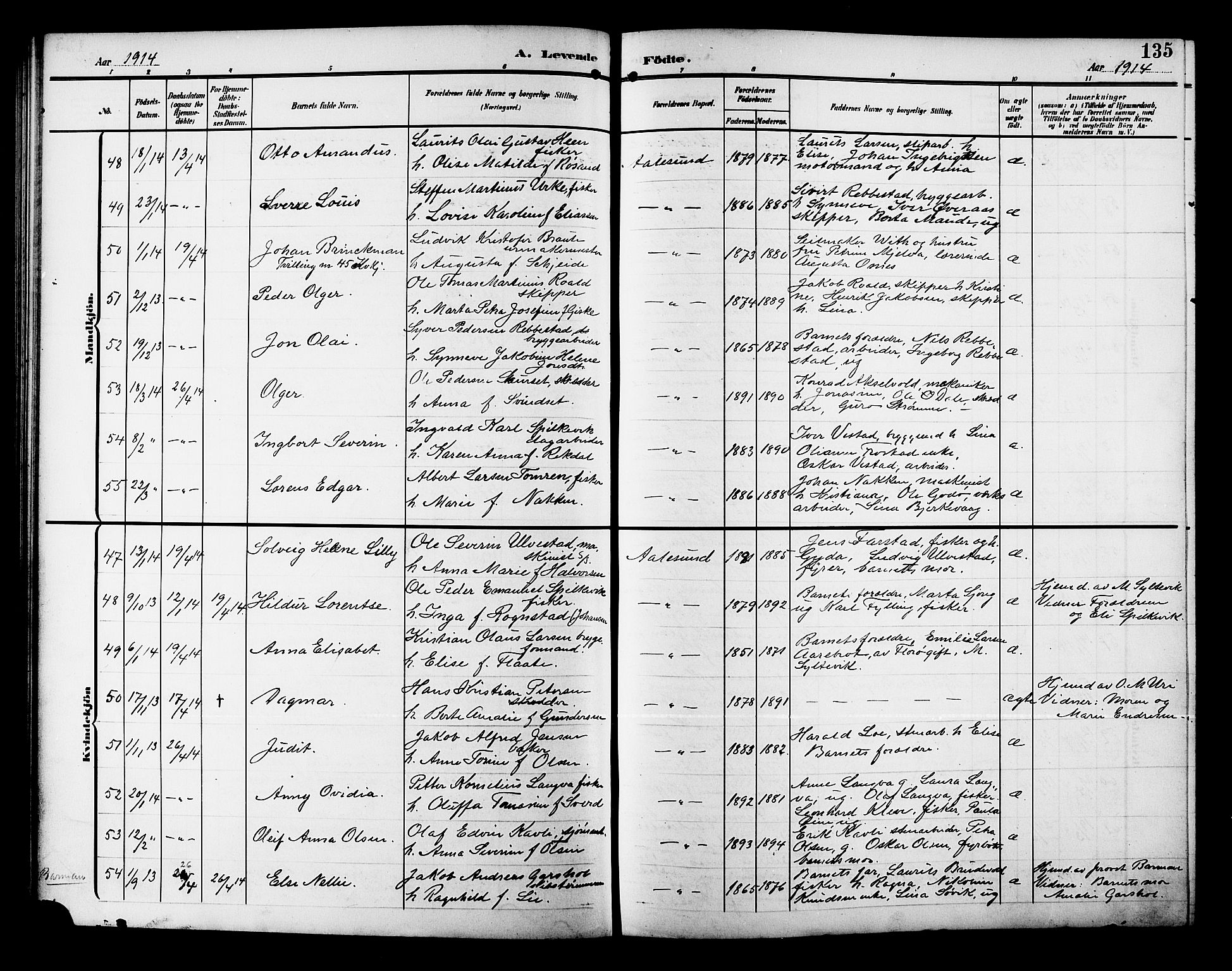 Ministerialprotokoller, klokkerbøker og fødselsregistre - Møre og Romsdal, AV/SAT-A-1454/529/L0471: Klokkerbok nr. 529C08, 1909-1921, s. 135