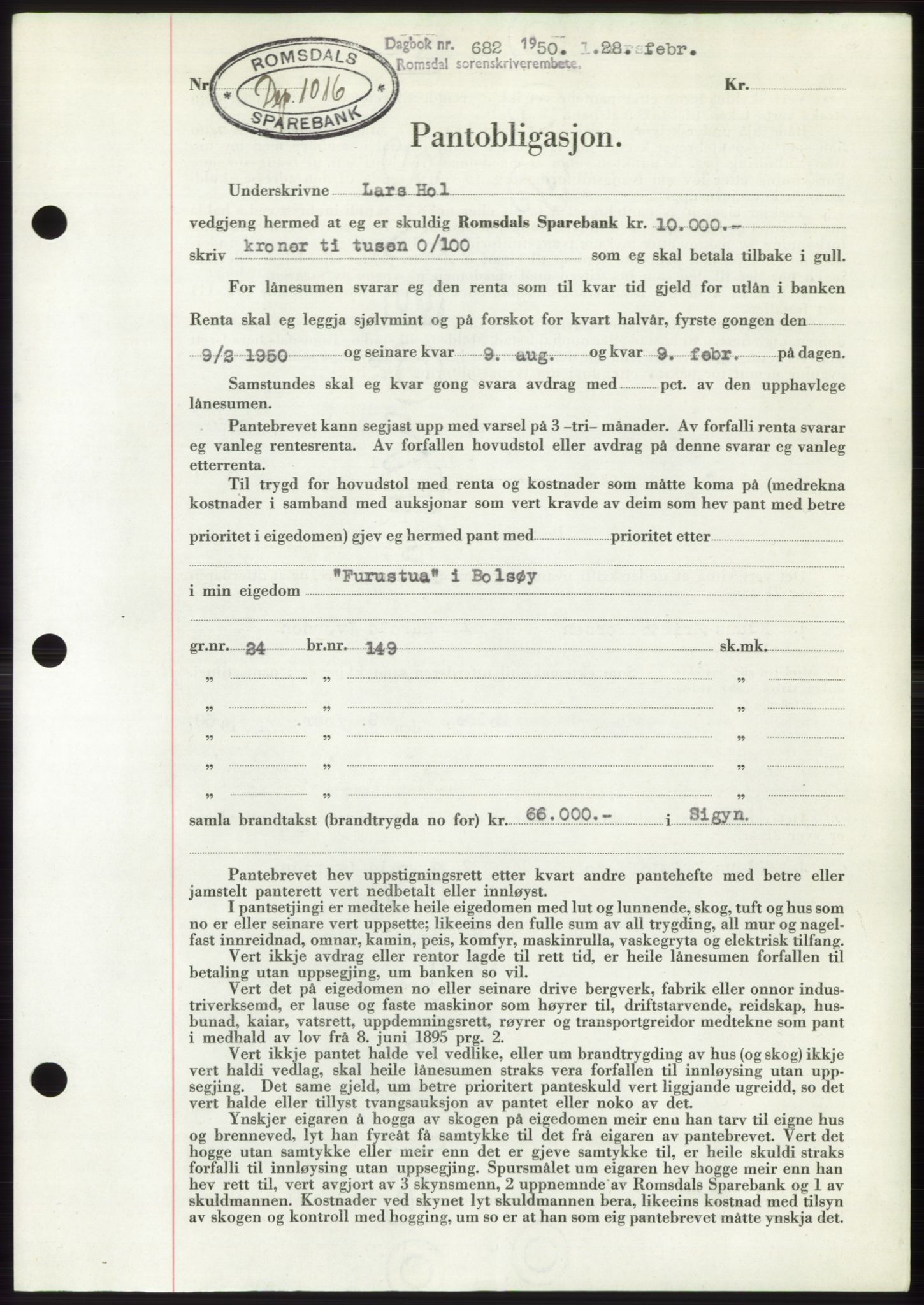 Romsdal sorenskriveri, AV/SAT-A-4149/1/2/2C: Pantebok nr. B5, 1949-1950, Dagboknr: 682/1950