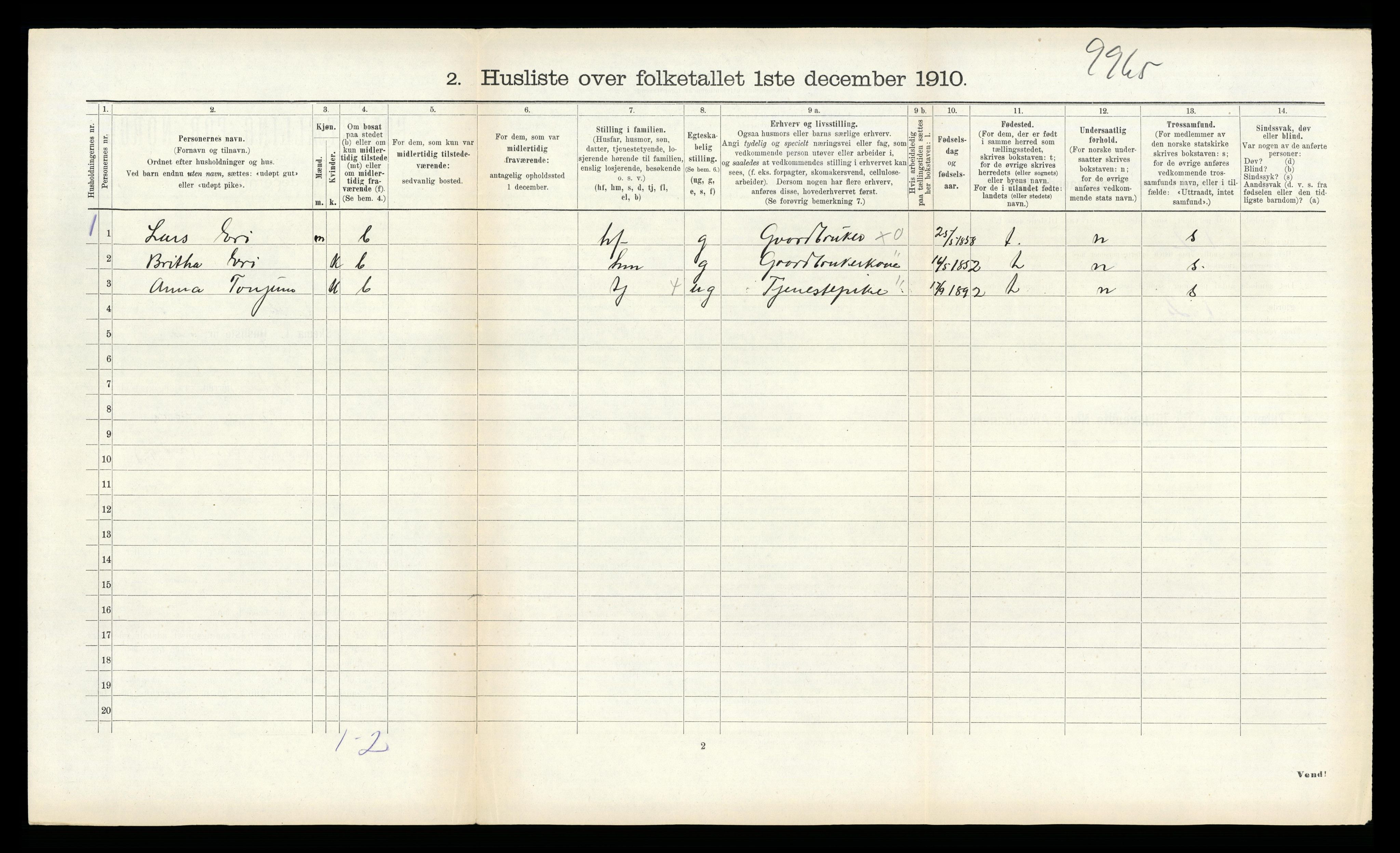 RA, Folketelling 1910 for 1422 Lærdal herred, 1910, s. 581