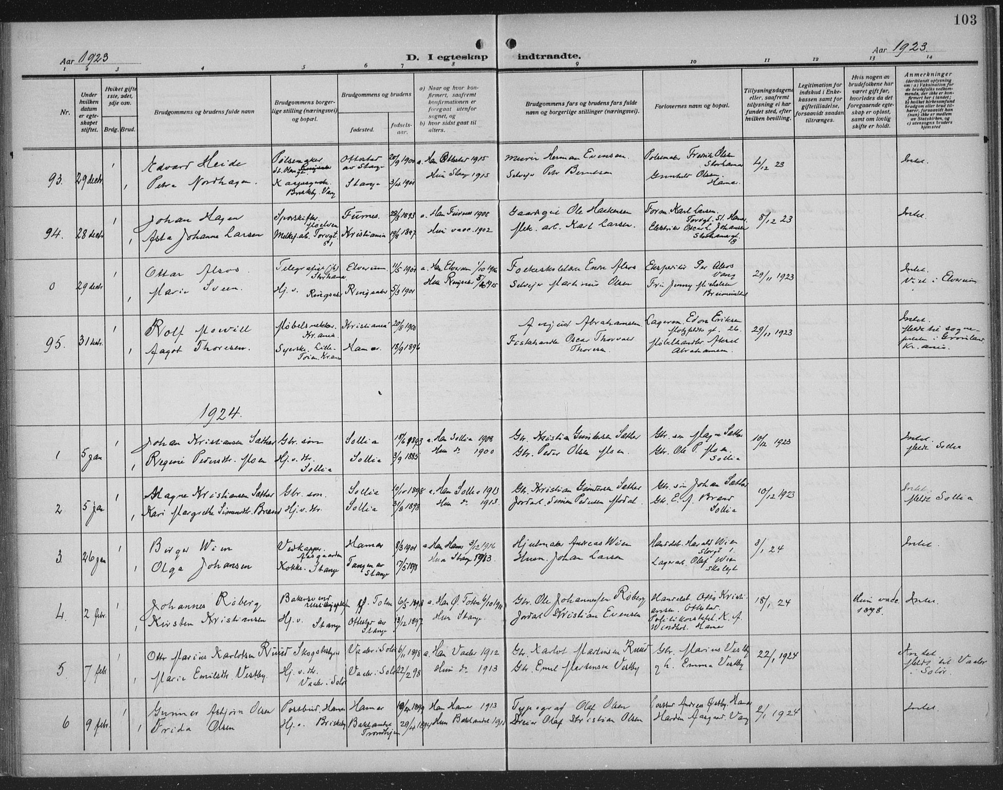 Hamar prestekontor, SAH/DOMPH-002/H/Ha/Haa/L0003: Ministerialbok nr. 3, 1913-1930, s. 103