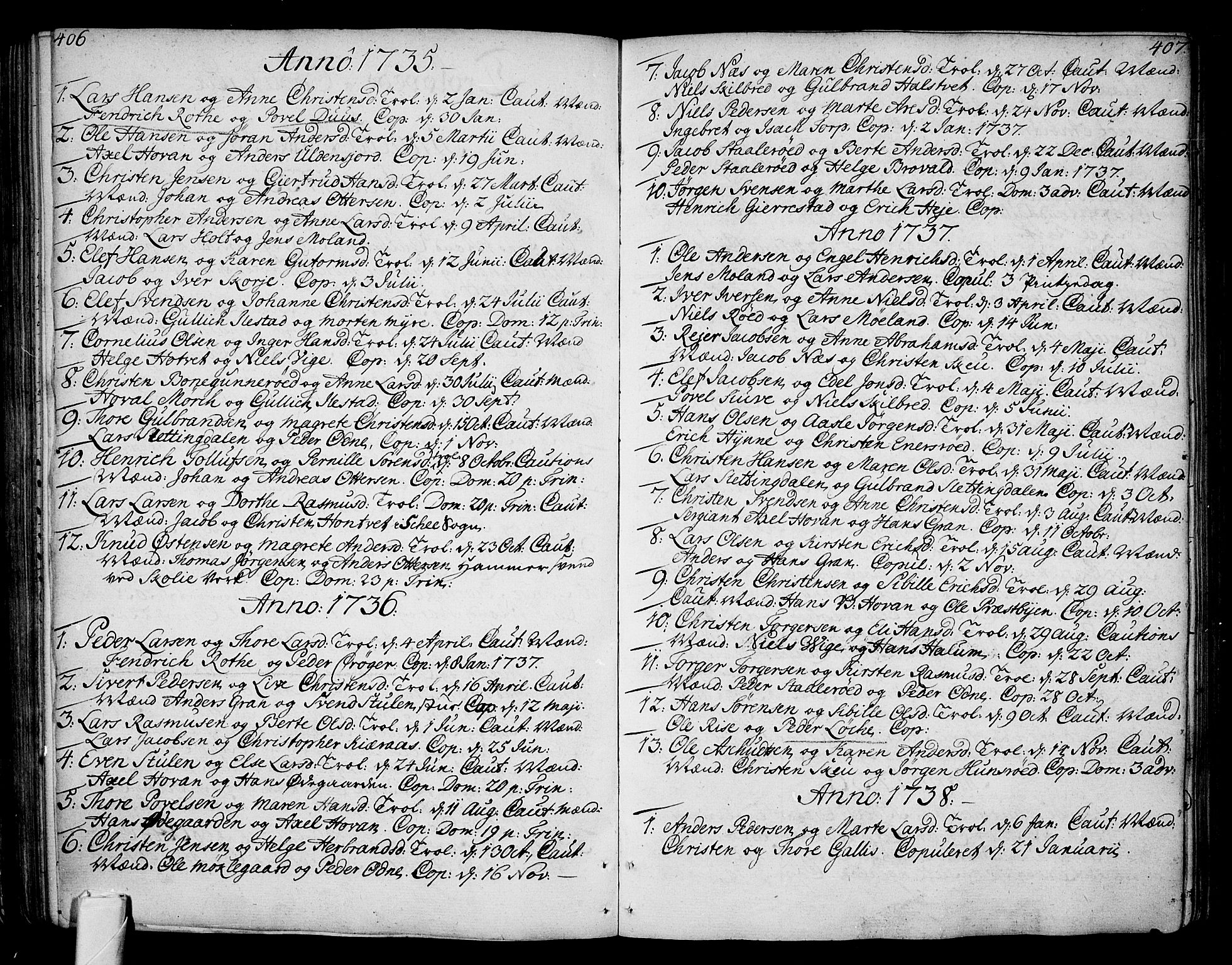 Andebu kirkebøker, AV/SAKO-A-336/F/Fa/L0002: Ministerialbok nr. I 2, 1733-1802, s. 406-407