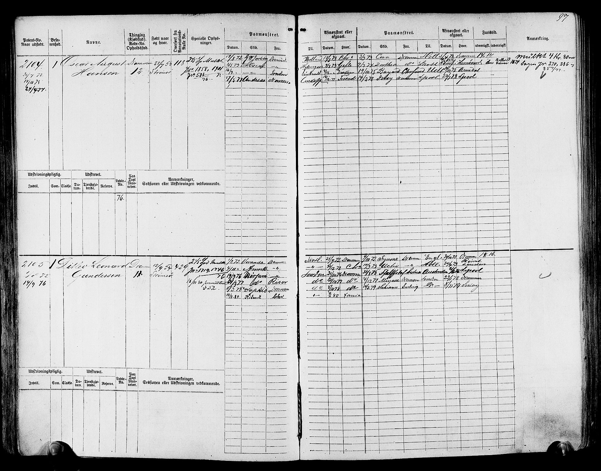 Drammen innrulleringsdistrikt, SAKO/A-781/F/Fc/L0003: Hovedrulle, 1871, s. 98