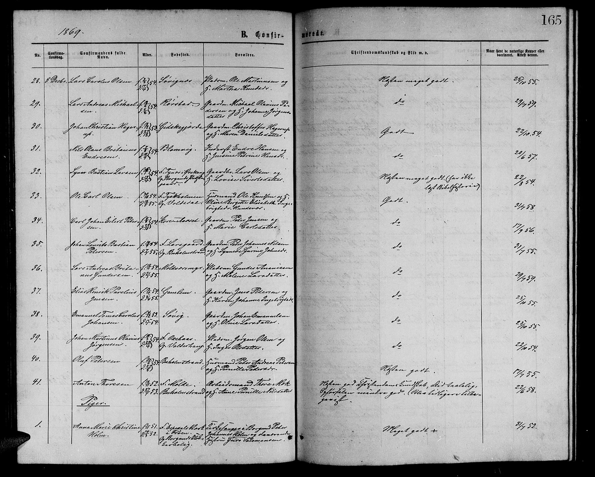 Ministerialprotokoller, klokkerbøker og fødselsregistre - Møre og Romsdal, AV/SAT-A-1454/528/L0428: Klokkerbok nr. 528C09, 1864-1880, s. 165