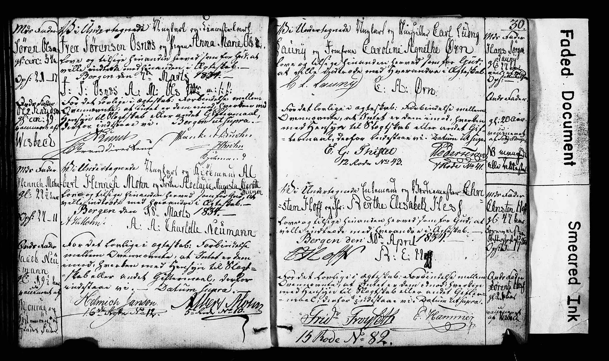 Domkirken sokneprestembete, AV/SAB-A-74801: Forlovererklæringer nr. II.5.3, 1832-1845, s. 30