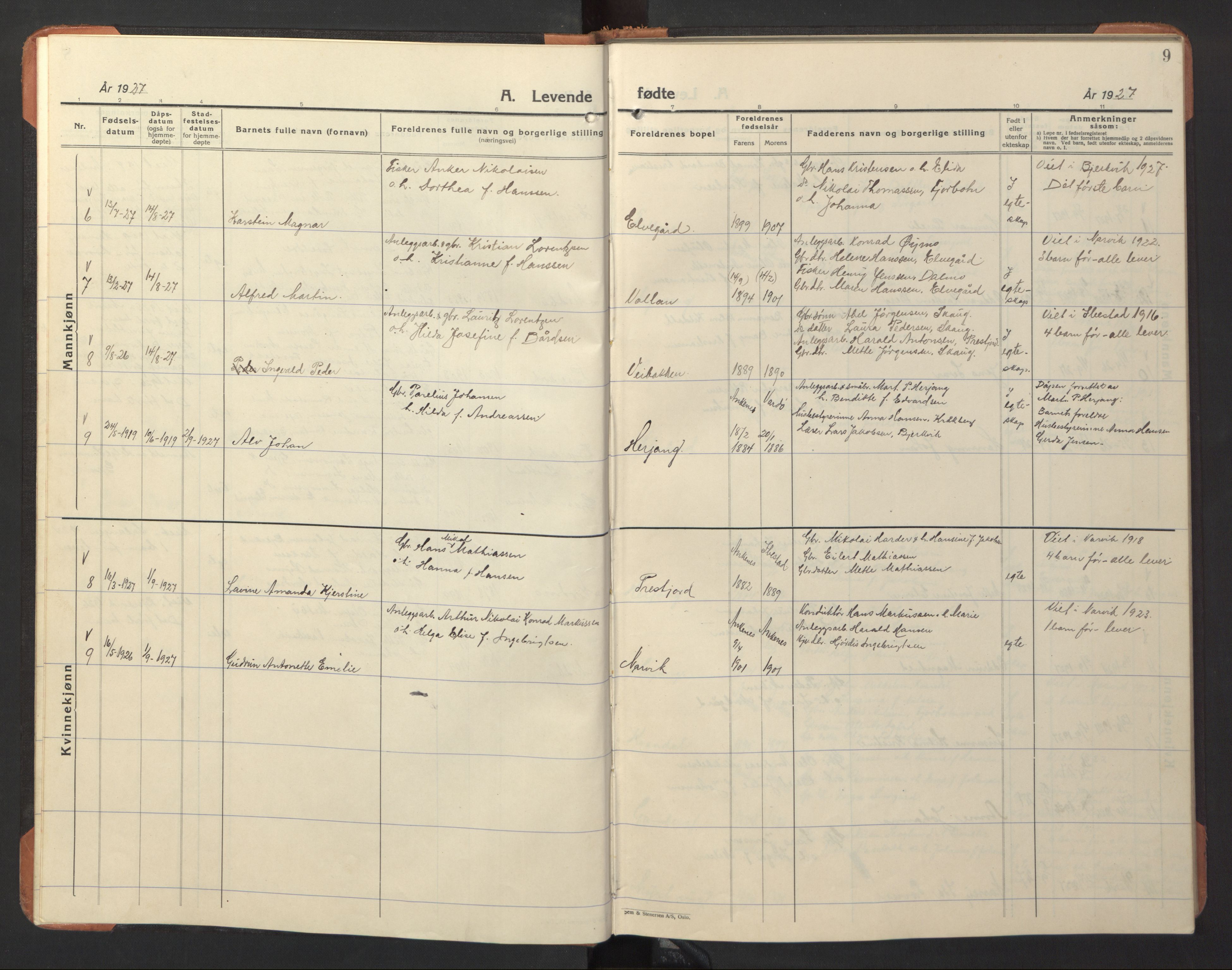 Ministerialprotokoller, klokkerbøker og fødselsregistre - Nordland, AV/SAT-A-1459/868/L0970: Klokkerbok nr. 868C02, 1926-1952, s. 9