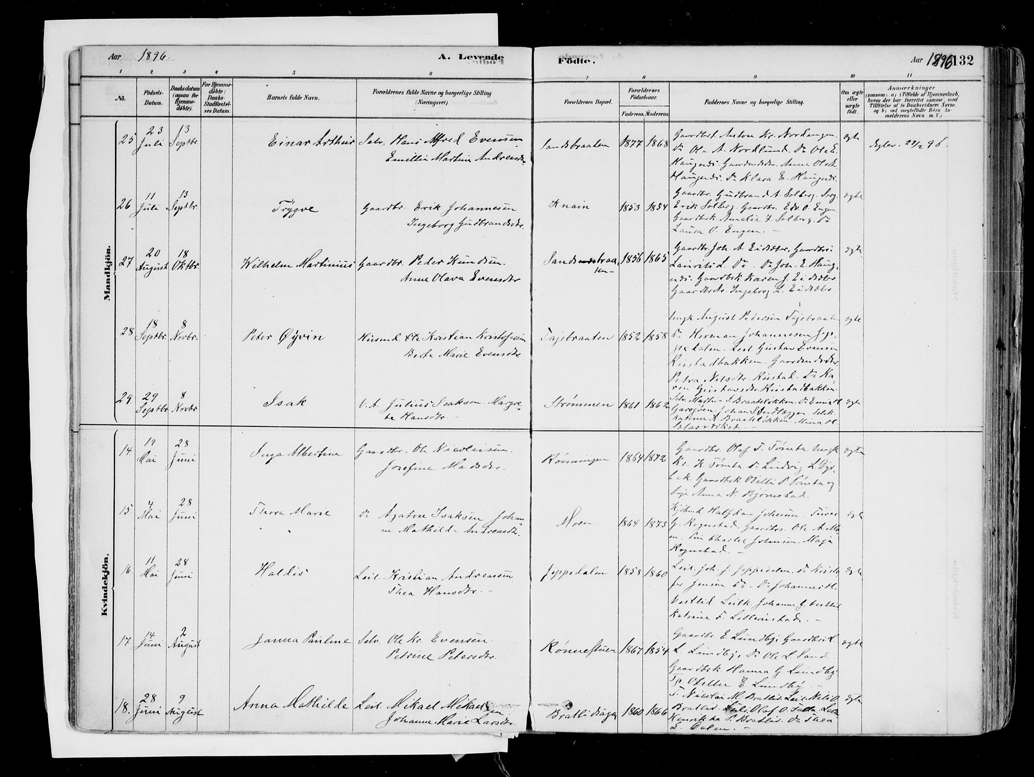 Hurdal prestekontor Kirkebøker, AV/SAO-A-10889/F/Fa/L0007: Ministerialbok nr. I 7, 1878-1906, s. 132