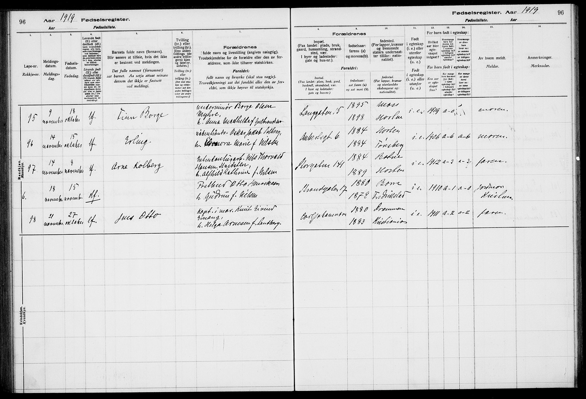 Horten kirkebøker, AV/SAKO-A-348/J/Ja/L0001: Fødselsregister nr. 1, 1916-1923, s. 96