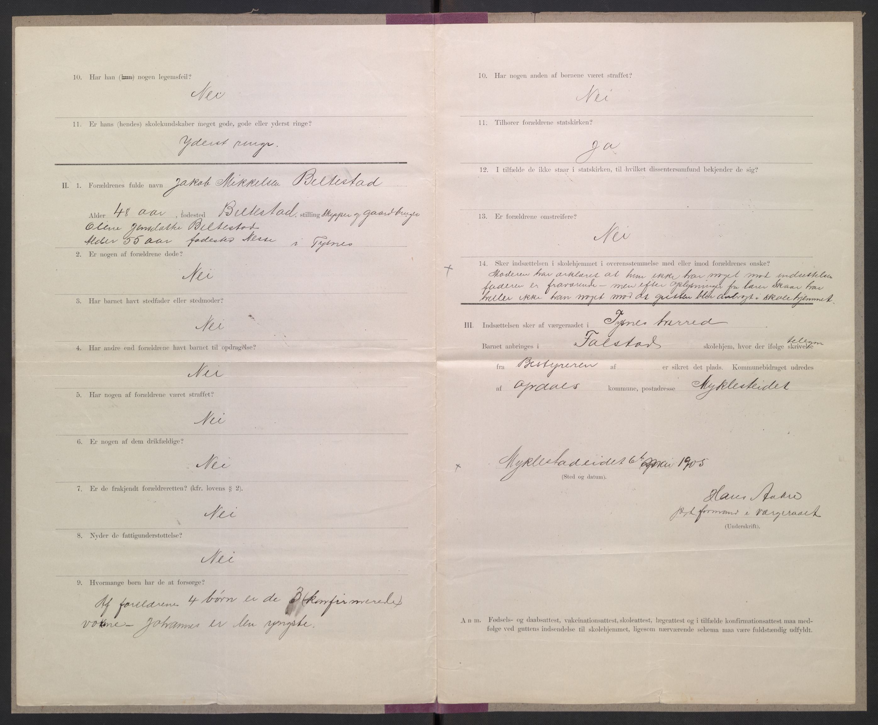 Falstad skolehjem, AV/RA-S-1676/E/Eb/L0006: Elevmapper løpenr. 121-145, 1903-1910, s. 337