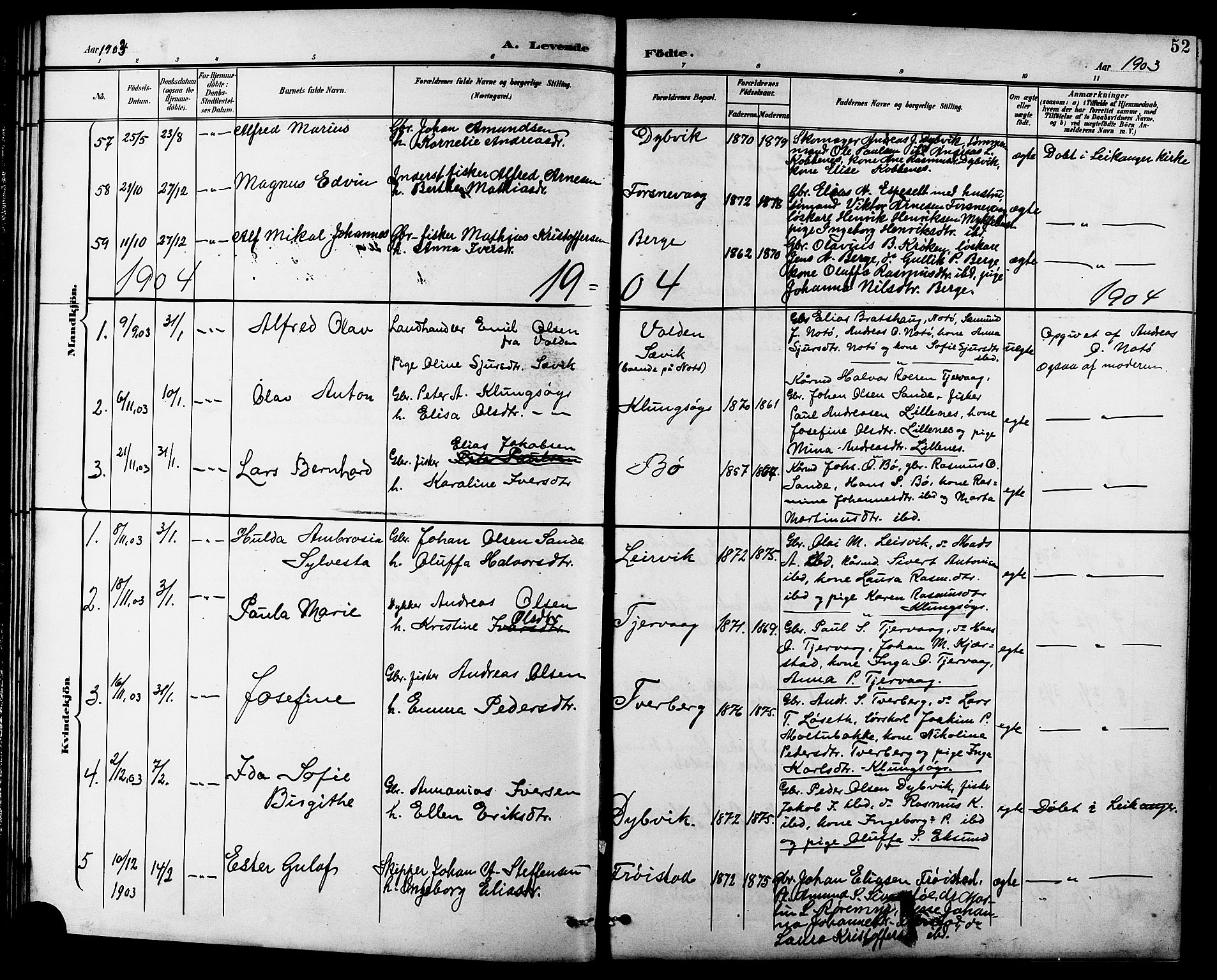 Ministerialprotokoller, klokkerbøker og fødselsregistre - Møre og Romsdal, AV/SAT-A-1454/507/L0082: Klokkerbok nr. 507C05, 1896-1914, s. 52