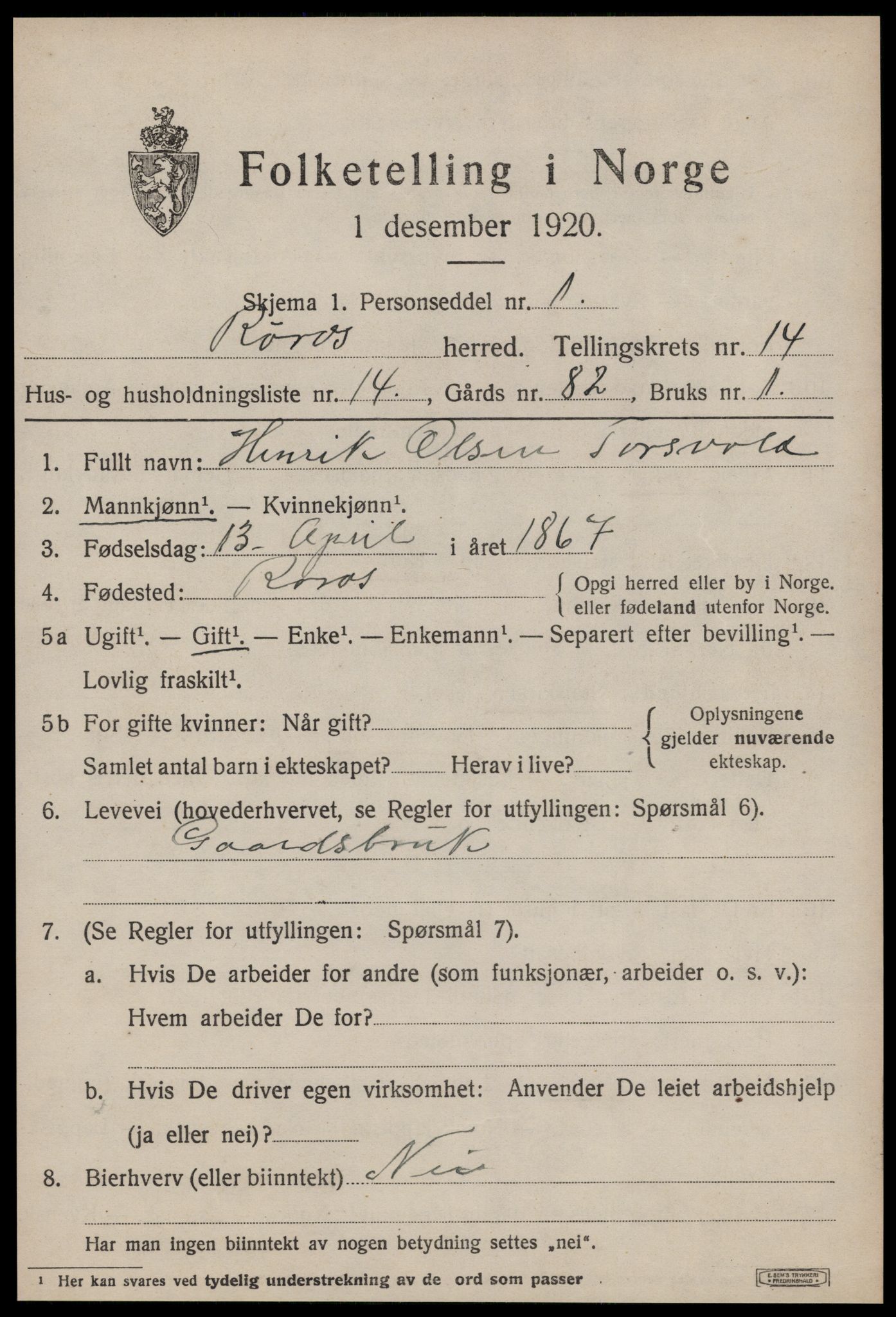 SAT, Folketelling 1920 for 1640 Røros herred, 1920, s. 9830