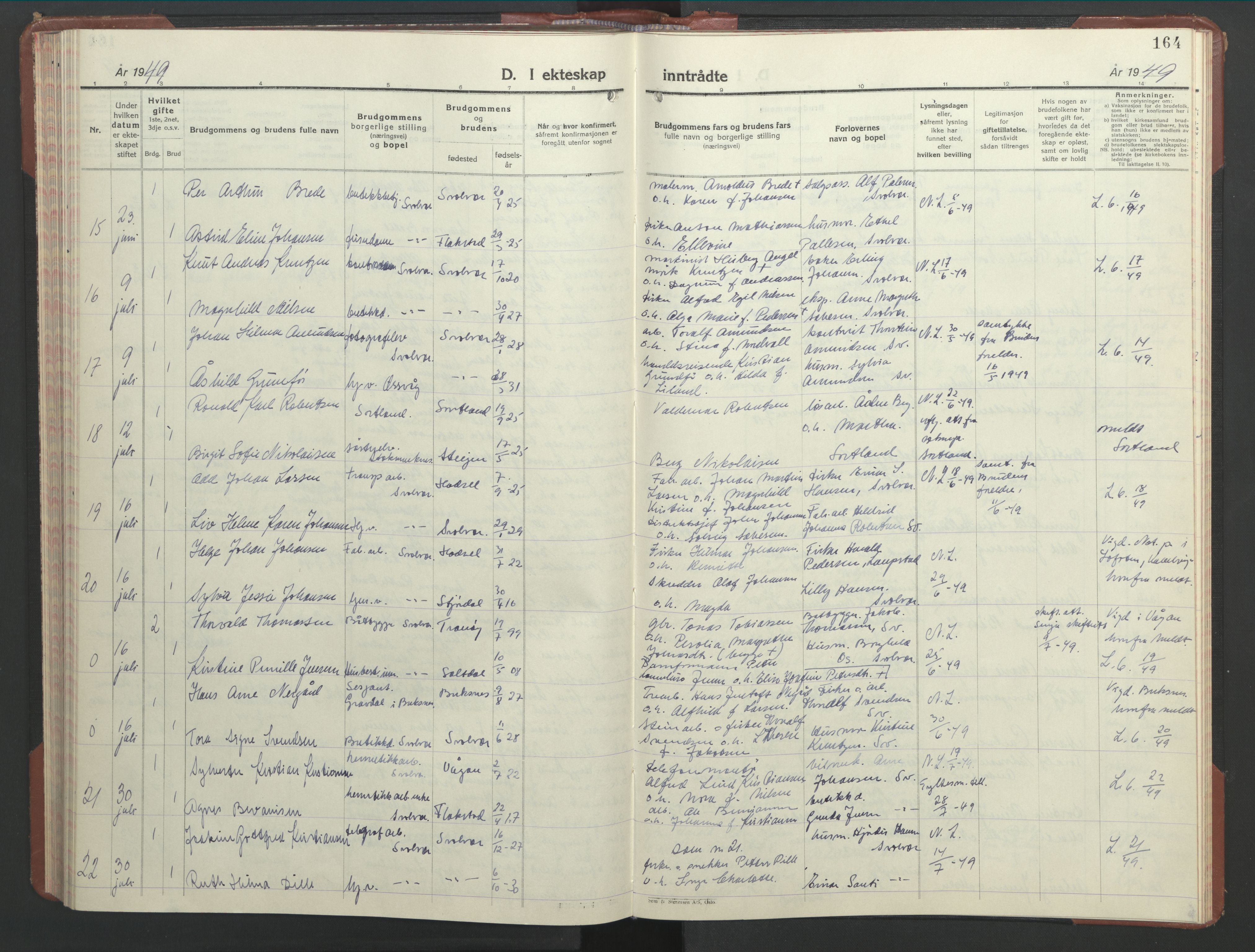 Ministerialprotokoller, klokkerbøker og fødselsregistre - Nordland, AV/SAT-A-1459/877/L1118: Klokkerbok nr. 877C02, 1939-1950, s. 164