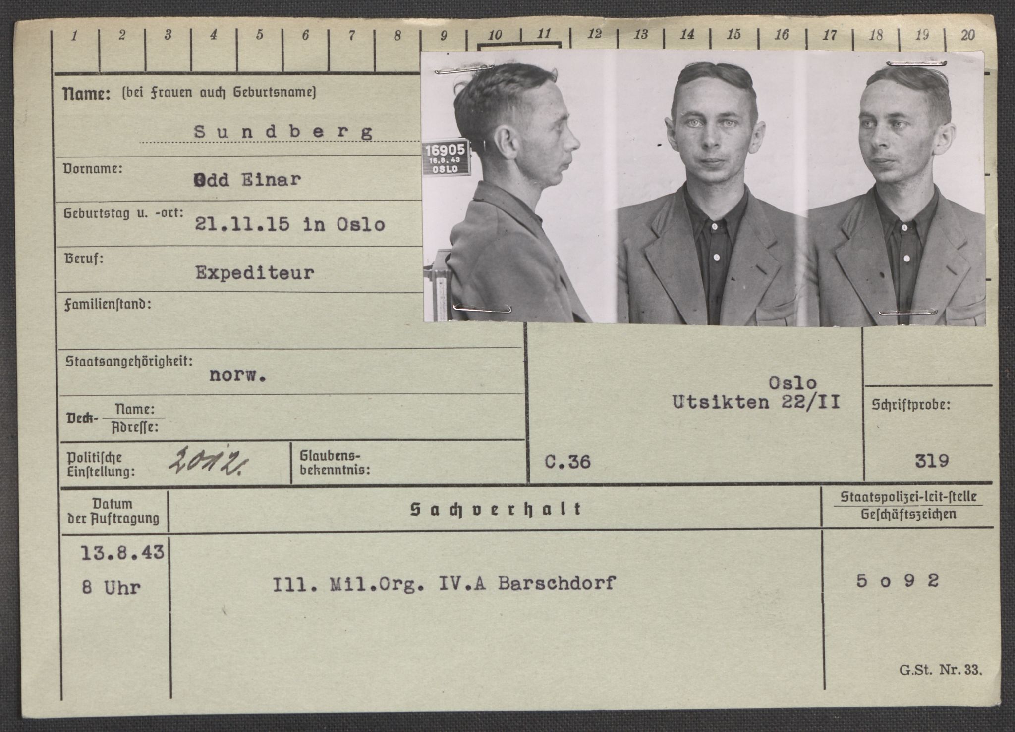 Befehlshaber der Sicherheitspolizei und des SD, AV/RA-RAFA-5969/E/Ea/Eaa/L0009: Register over norske fanger i Møllergata 19: Ru-Sy, 1940-1945, s. 1430