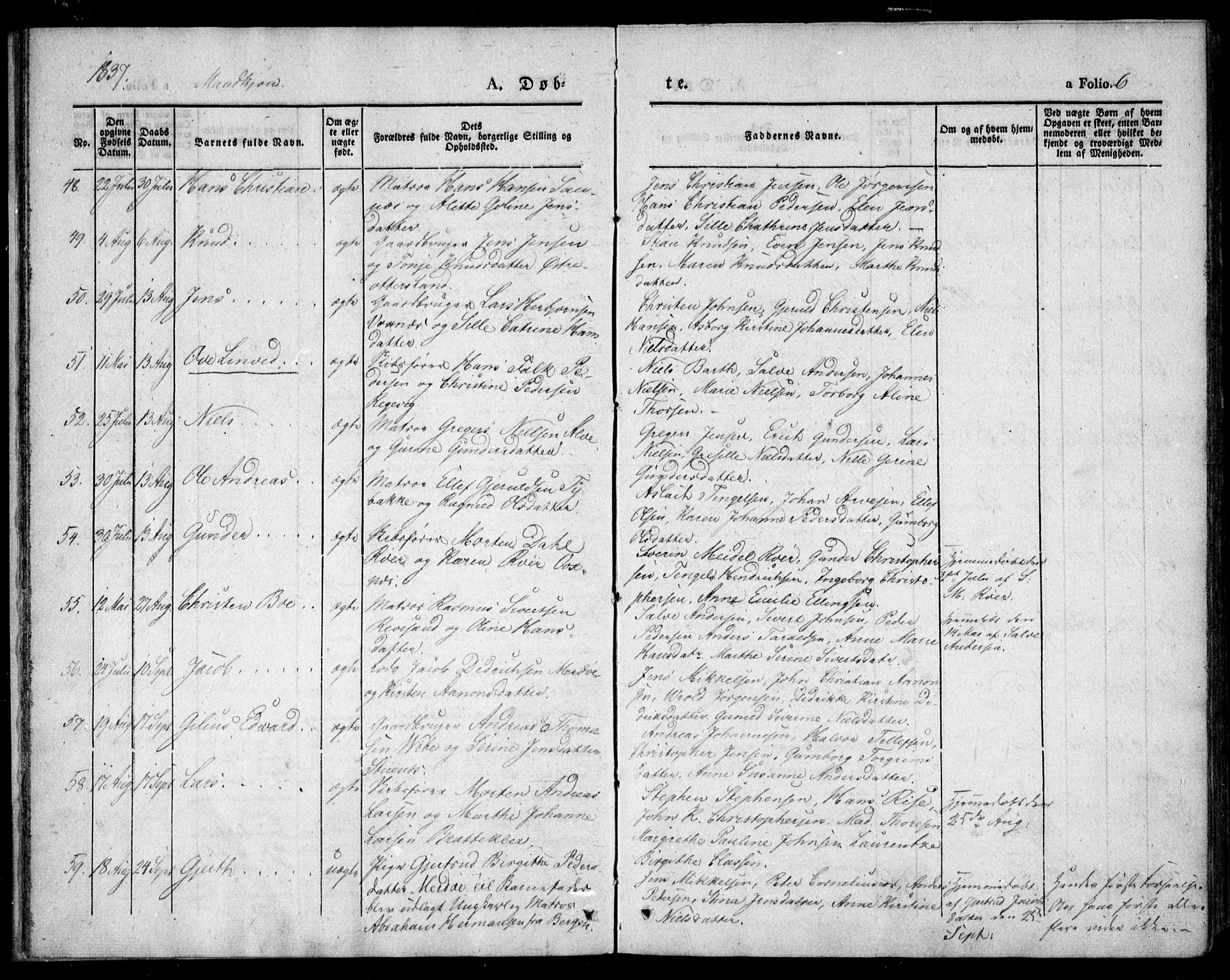 Tromøy sokneprestkontor, AV/SAK-1111-0041/F/Fa/L0004: Ministerialbok nr. A 4, 1837-1846, s. 6