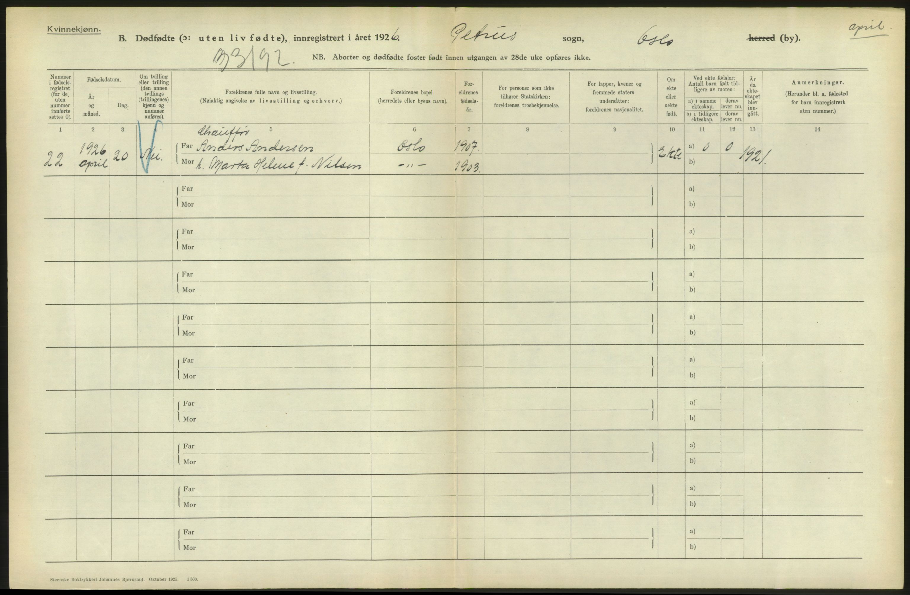 Statistisk sentralbyrå, Sosiodemografiske emner, Befolkning, AV/RA-S-2228/D/Df/Dfc/Dfcf/L0010: Oslo: Døde kvinner, dødfødte, 1926, s. 706