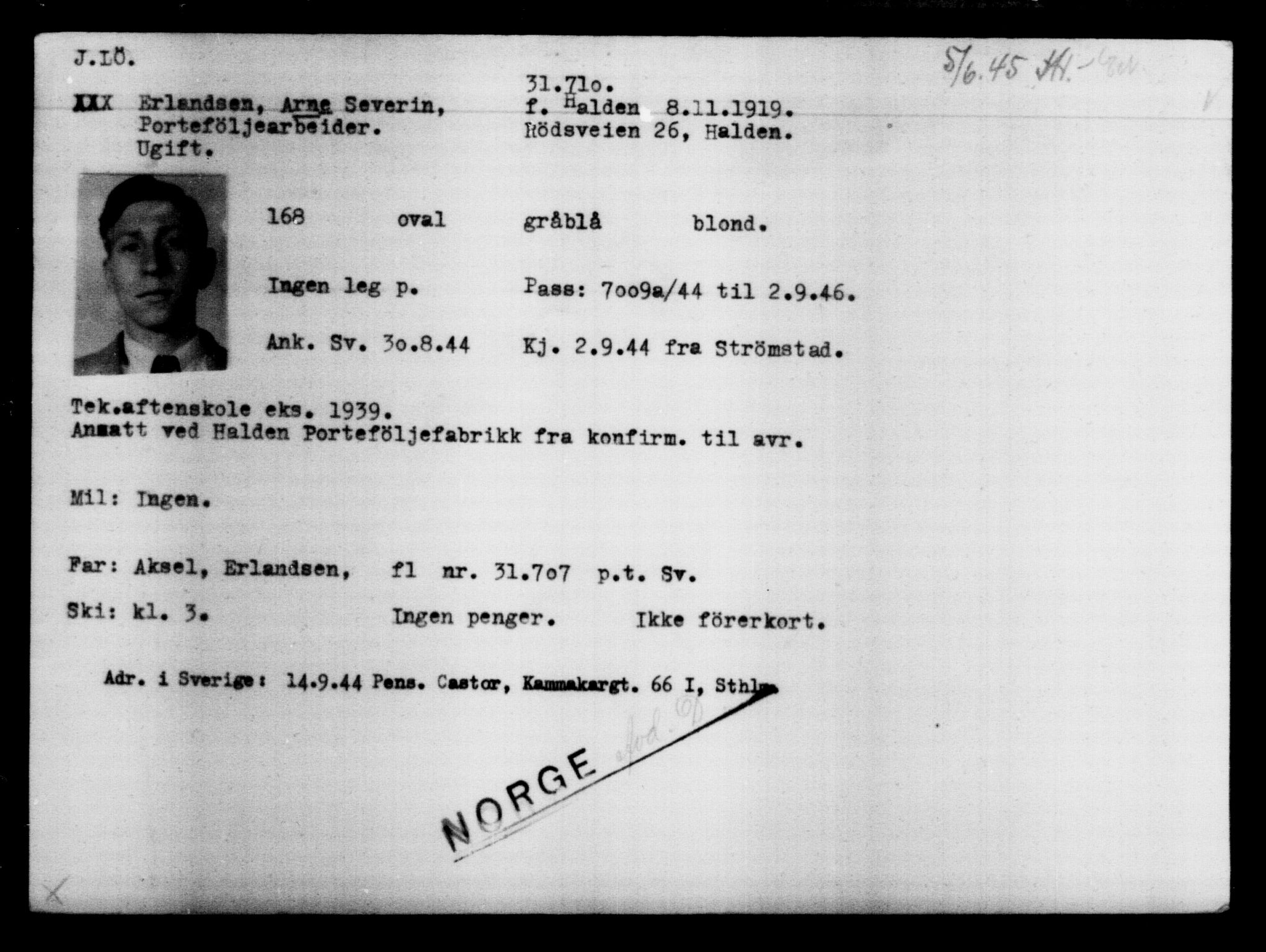 Den Kgl. Norske Legasjons Flyktningskontor, AV/RA-S-6753/V/Va/L0013: Kjesäterkartoteket.  Flyktningenr. 31500-34731, 1940-1945, s. 226