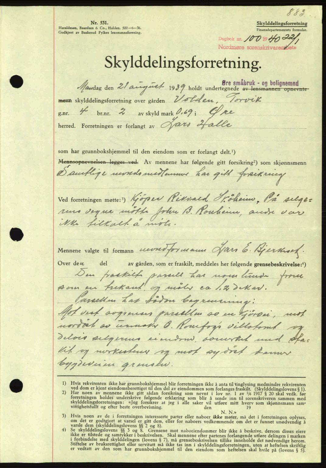 Nordmøre sorenskriveri, AV/SAT-A-4132/1/2/2Ca: Pantebok nr. A87, 1939-1940, Dagboknr: 100/1940