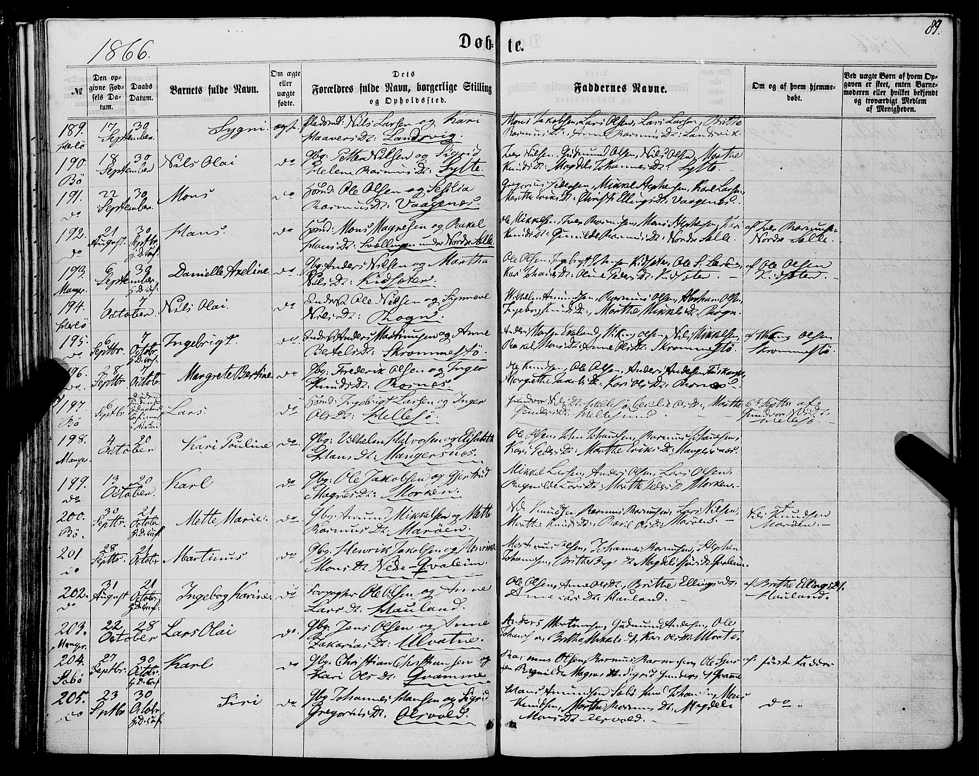 Manger sokneprestembete, AV/SAB-A-76801/H/Haa: Ministerialbok nr. A 7, 1860-1870, s. 89