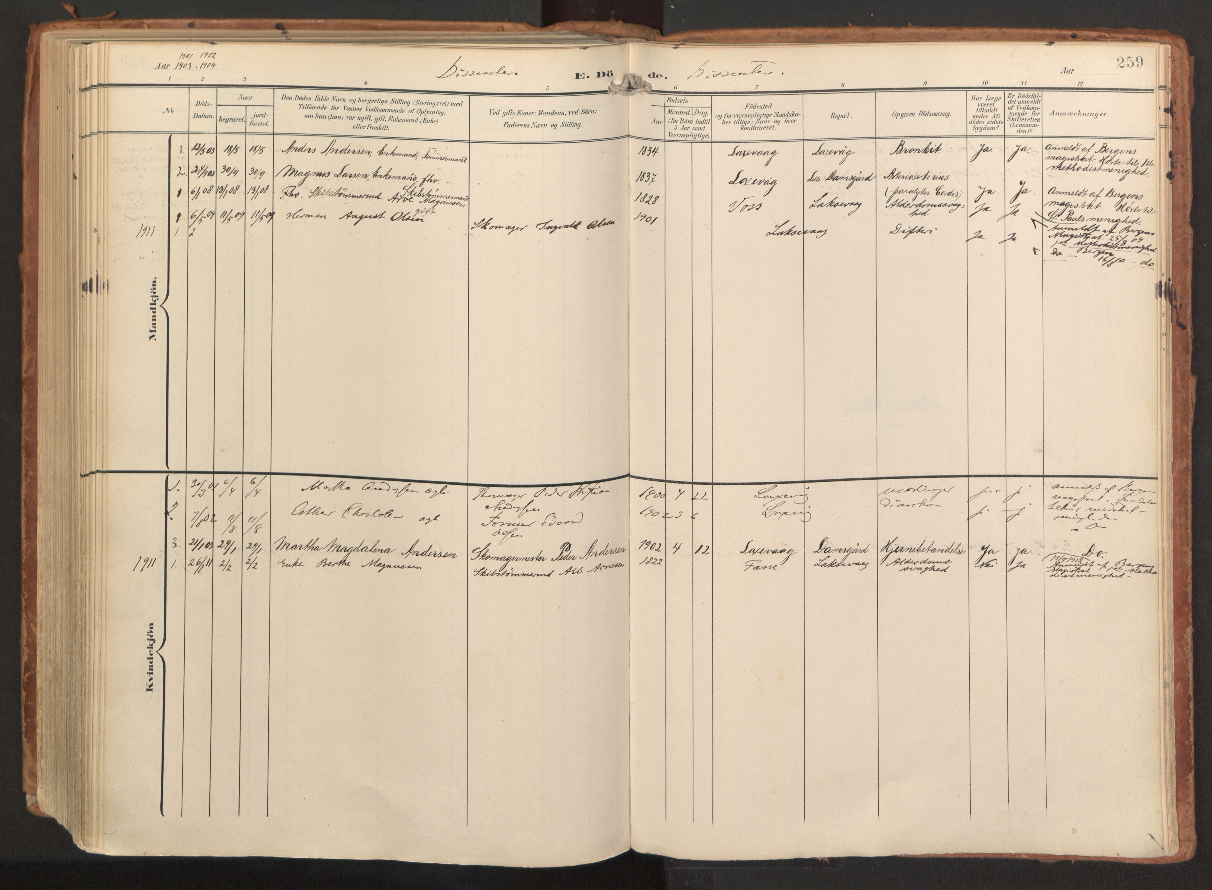 Laksevåg Sokneprestembete, AV/SAB-A-76501/H/Ha/Haa/Haaa/L0001: Ministerialbok nr. A 1, 1903-1917, s. 259