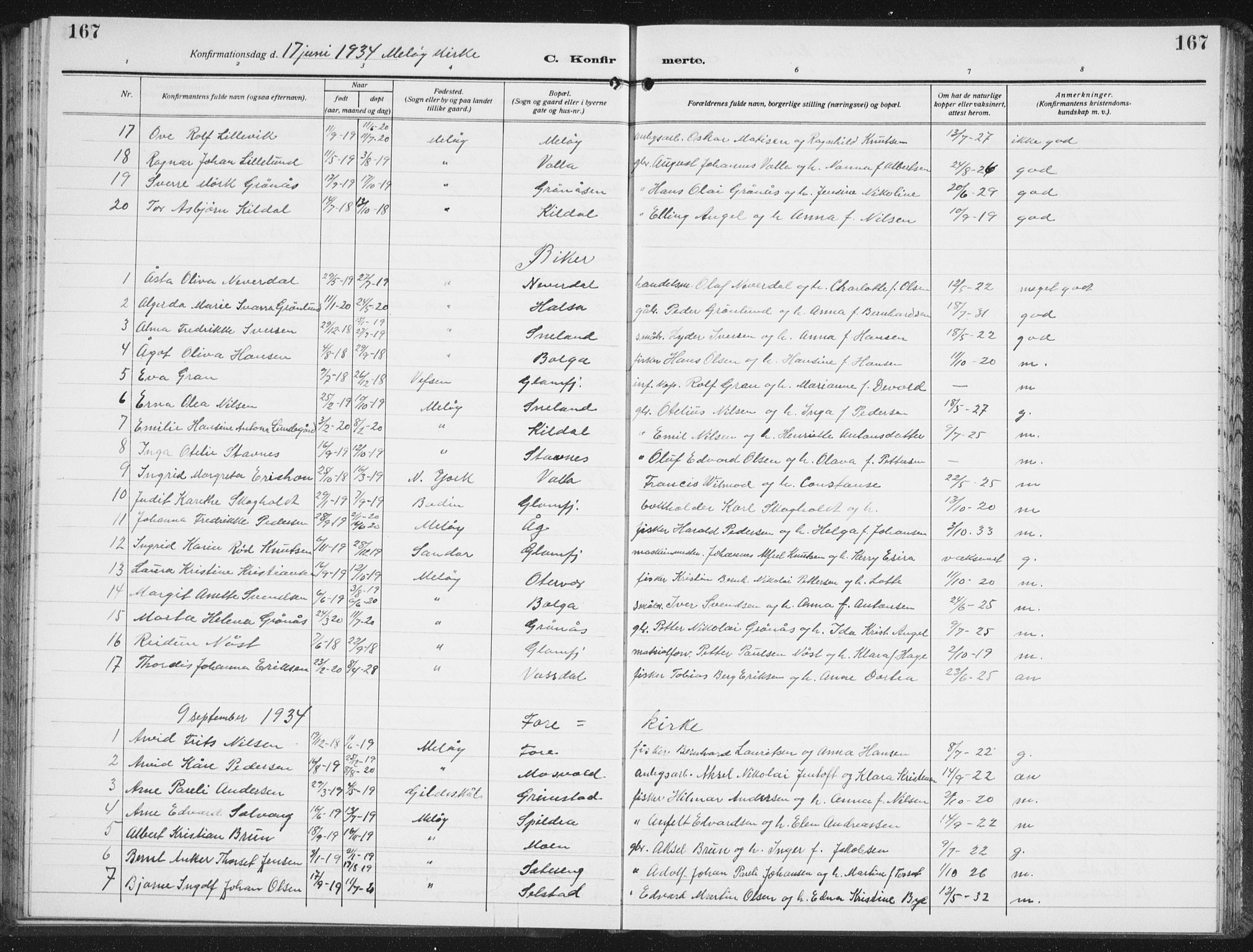 Ministerialprotokoller, klokkerbøker og fødselsregistre - Nordland, AV/SAT-A-1459/843/L0640: Klokkerbok nr. 843C09, 1925-1941, s. 167