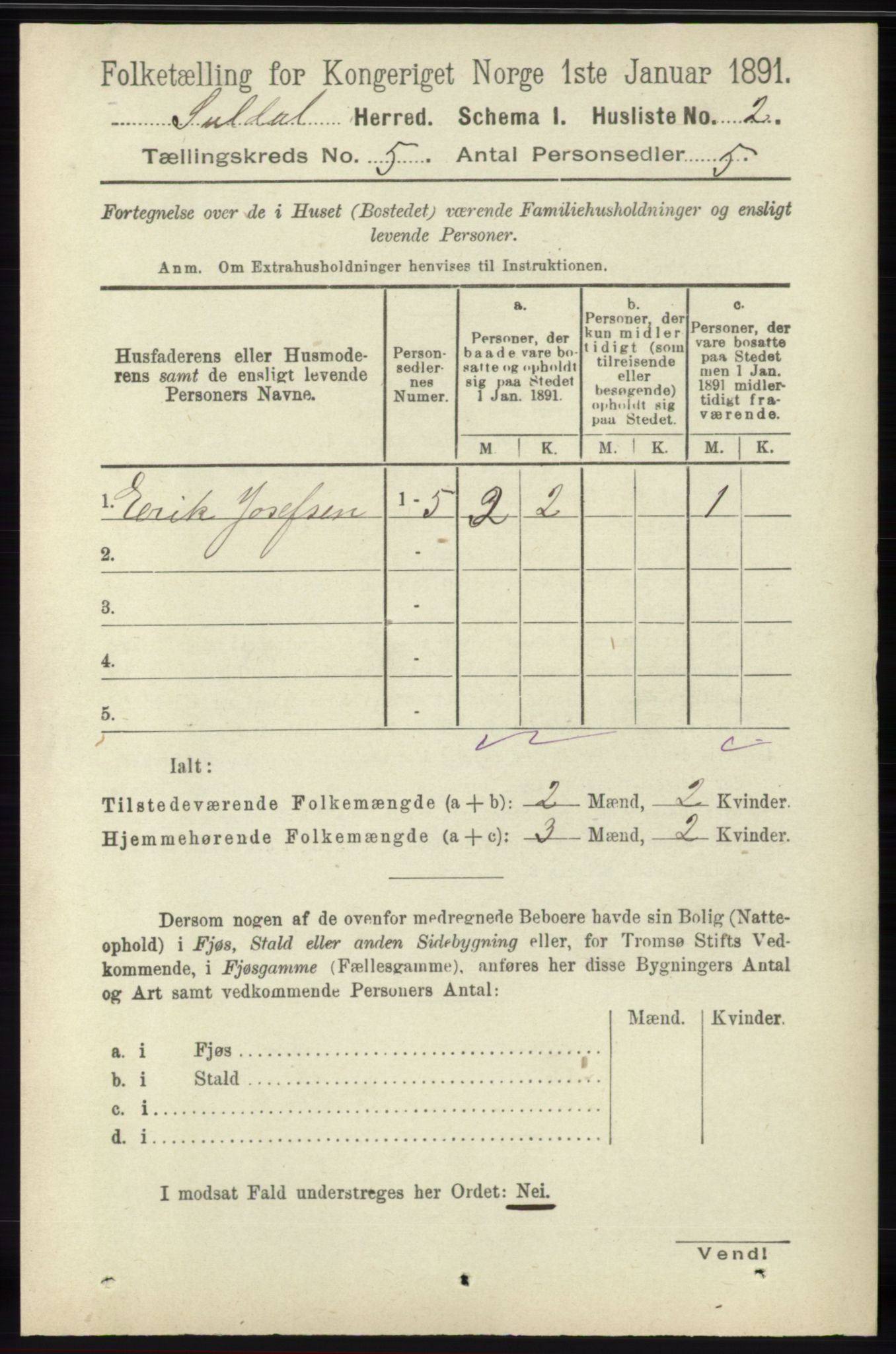 RA, Folketelling 1891 for 1134 Suldal herred, 1891, s. 1445