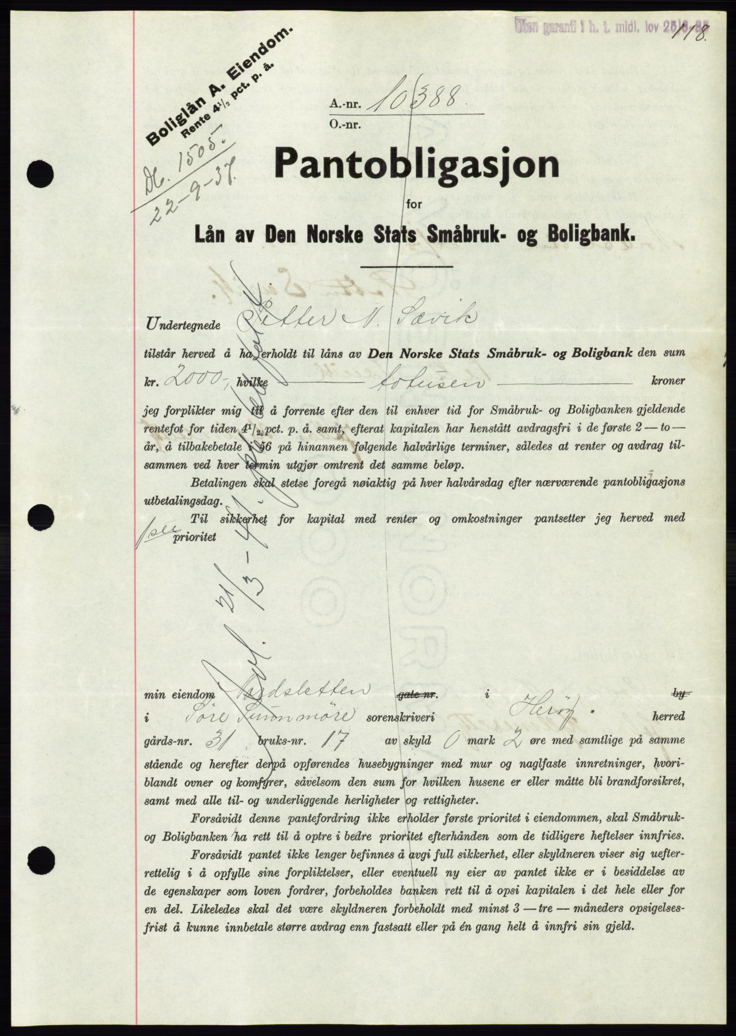 Søre Sunnmøre sorenskriveri, SAT/A-4122/1/2/2C/L0064: Pantebok nr. 58, 1937-1938, Dagboknr: 1505/1937
