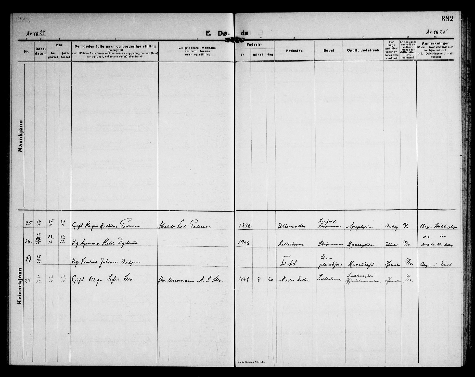 Skedsmo prestekontor Kirkebøker, AV/SAO-A-10033a/G/Ga/L0007: Klokkerbok nr. I 7, 1926-1945, s. 382