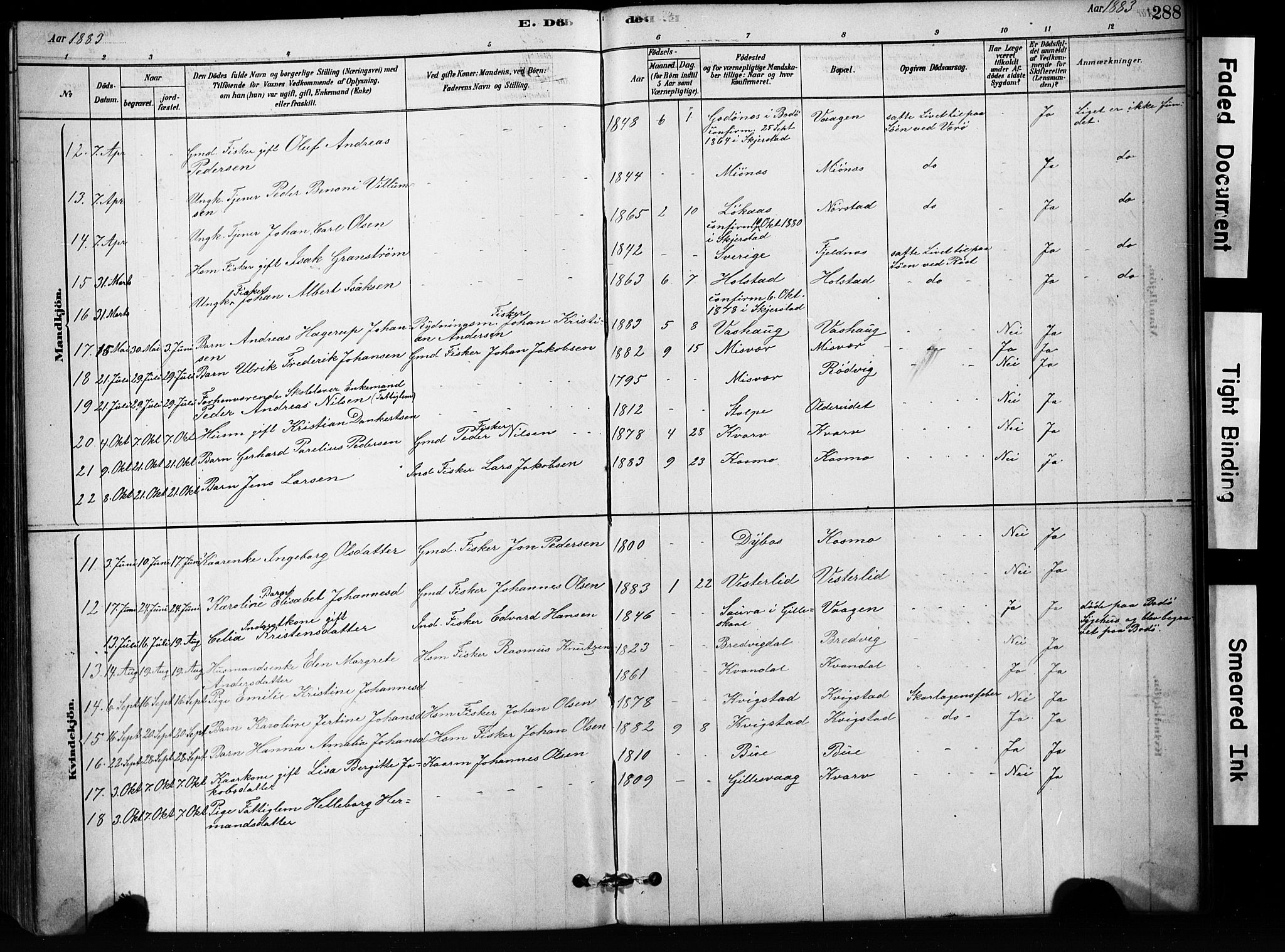 Ministerialprotokoller, klokkerbøker og fødselsregistre - Nordland, AV/SAT-A-1459/852/L0754: Klokkerbok nr. 852C05, 1878-1894, s. 288