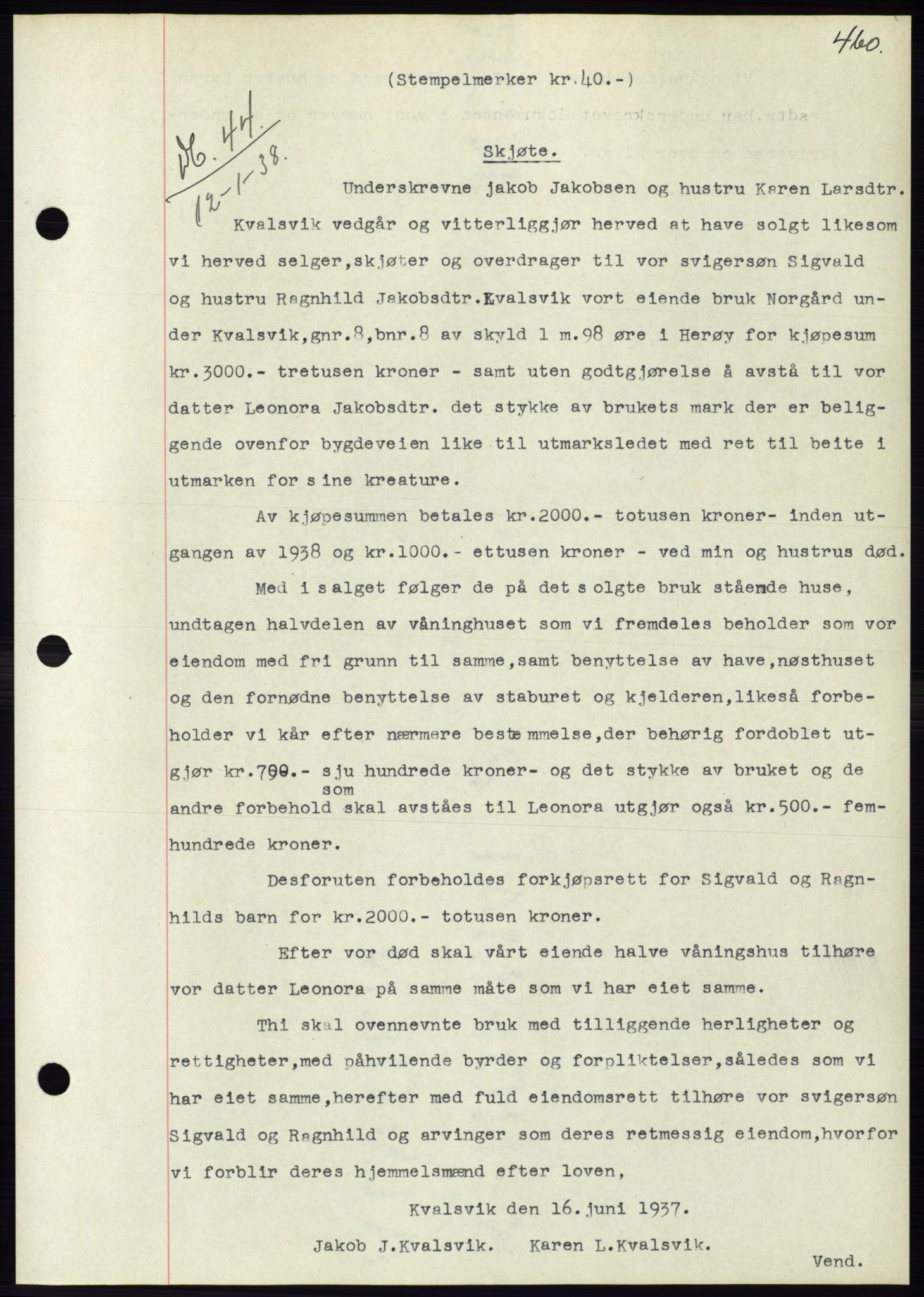 Søre Sunnmøre sorenskriveri, SAT/A-4122/1/2/2C/L0064: Pantebok nr. 58, 1937-1938, Dagboknr: 44/1938
