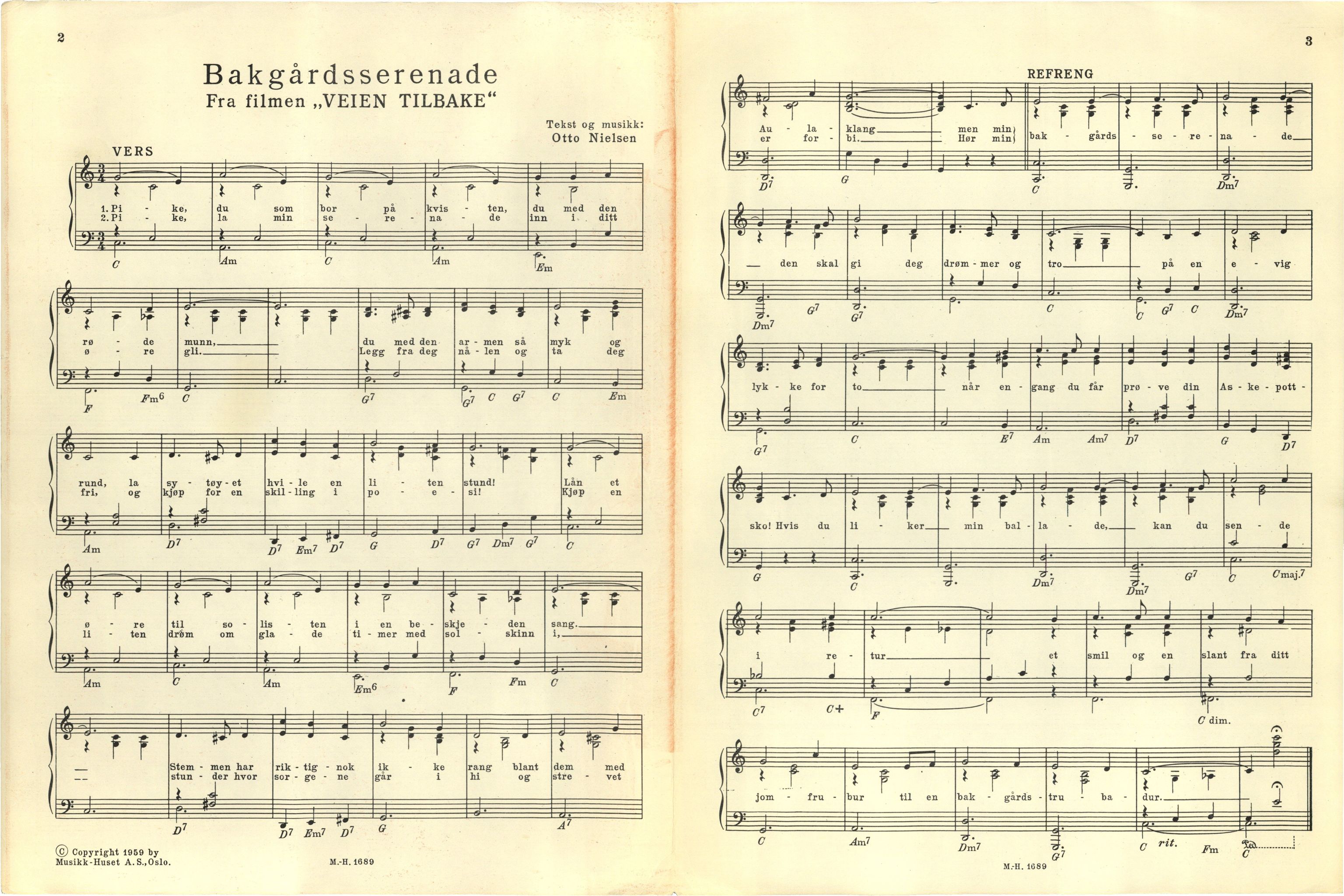 Otto Nielsen, TRKO/PA-1176/F/L0017/0004: Noter - manus / Bakgårdsserenade, 1959