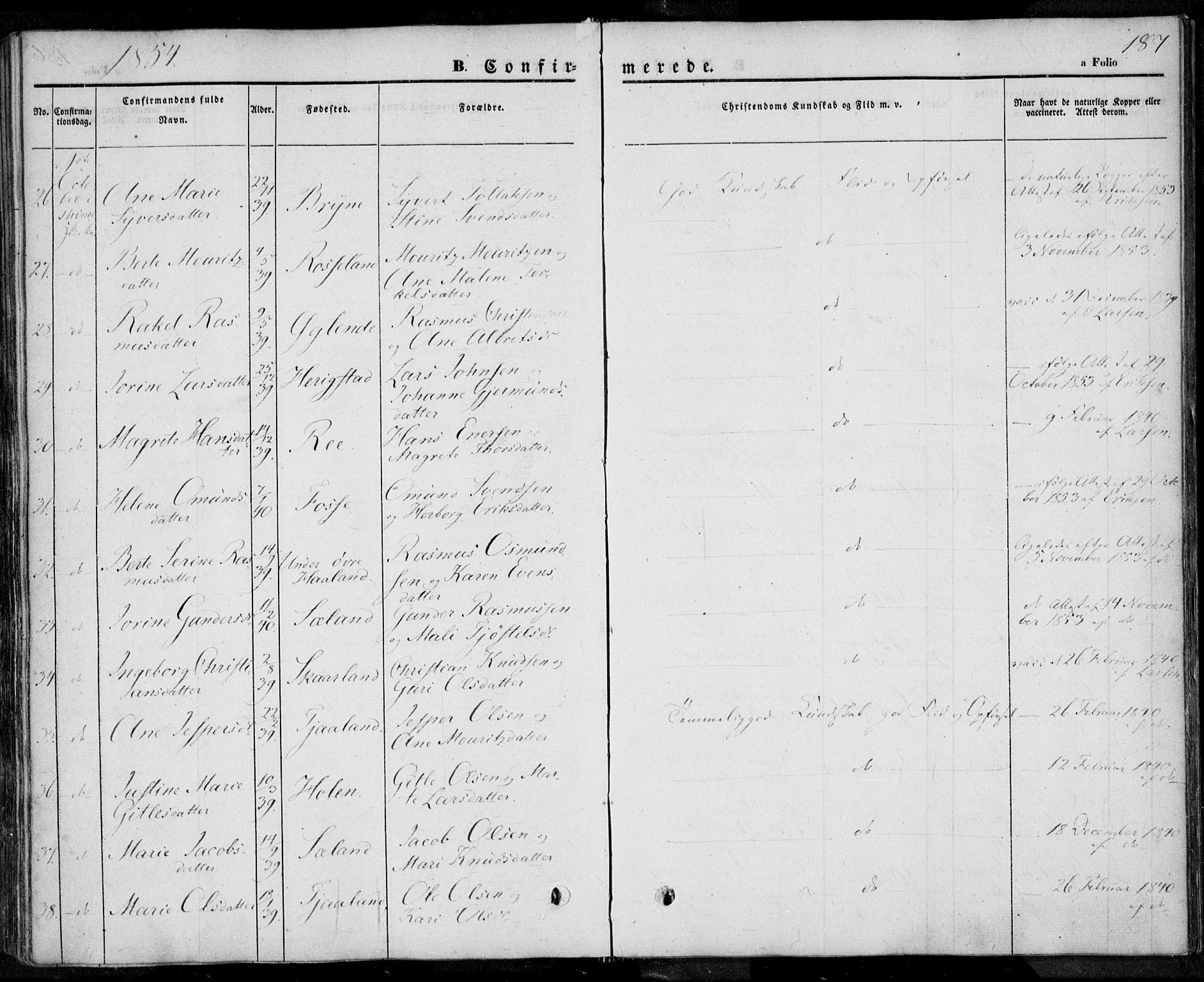 Lye sokneprestkontor, AV/SAST-A-101794/001/30BA/L0005: Ministerialbok nr. A 5.1, 1842-1855, s. 187