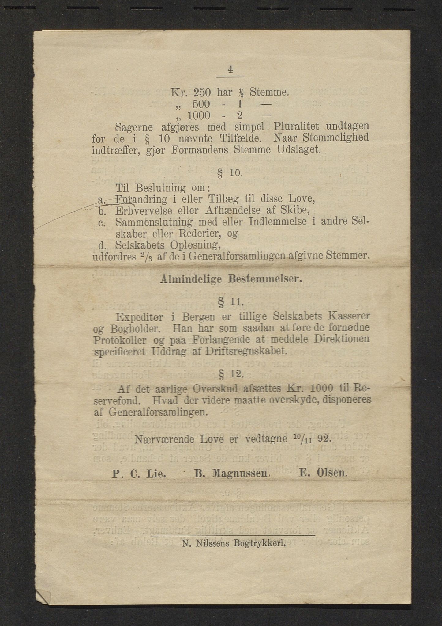 Lyngedals dampskipsselskap, IKAH/1246-pa0013/E/Ea/L0001/0005: Korrespondanse  / Lov for dampskibet Lyngdals Dampskibsselskap , 1892