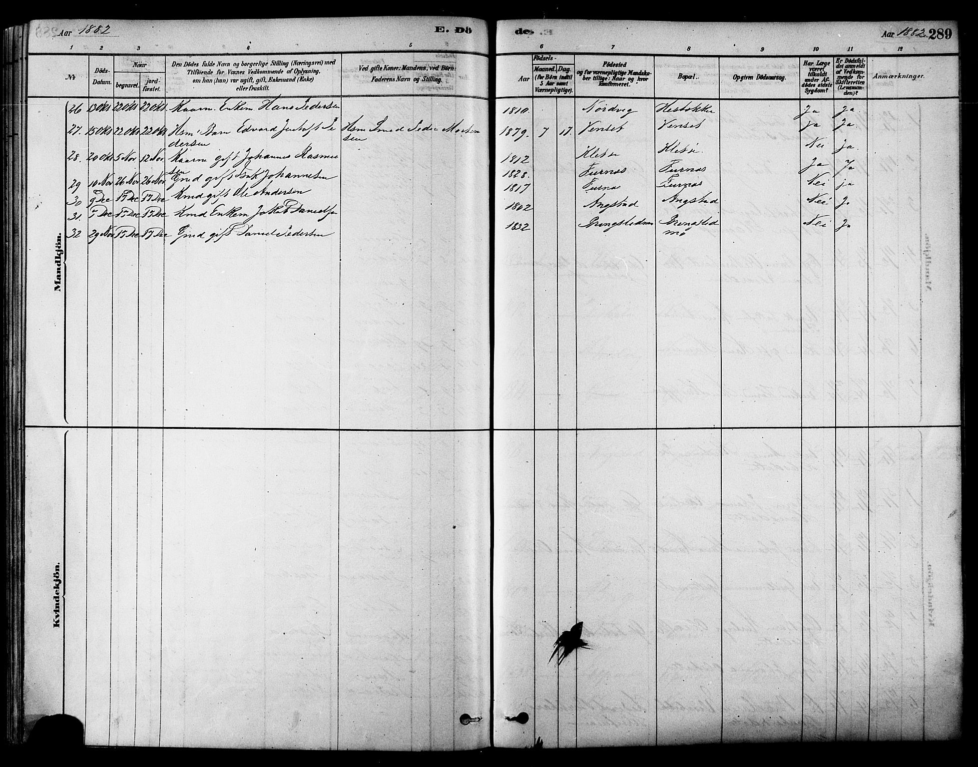 Ministerialprotokoller, klokkerbøker og fødselsregistre - Nordland, AV/SAT-A-1459/852/L0740: Ministerialbok nr. 852A10, 1878-1894, s. 289