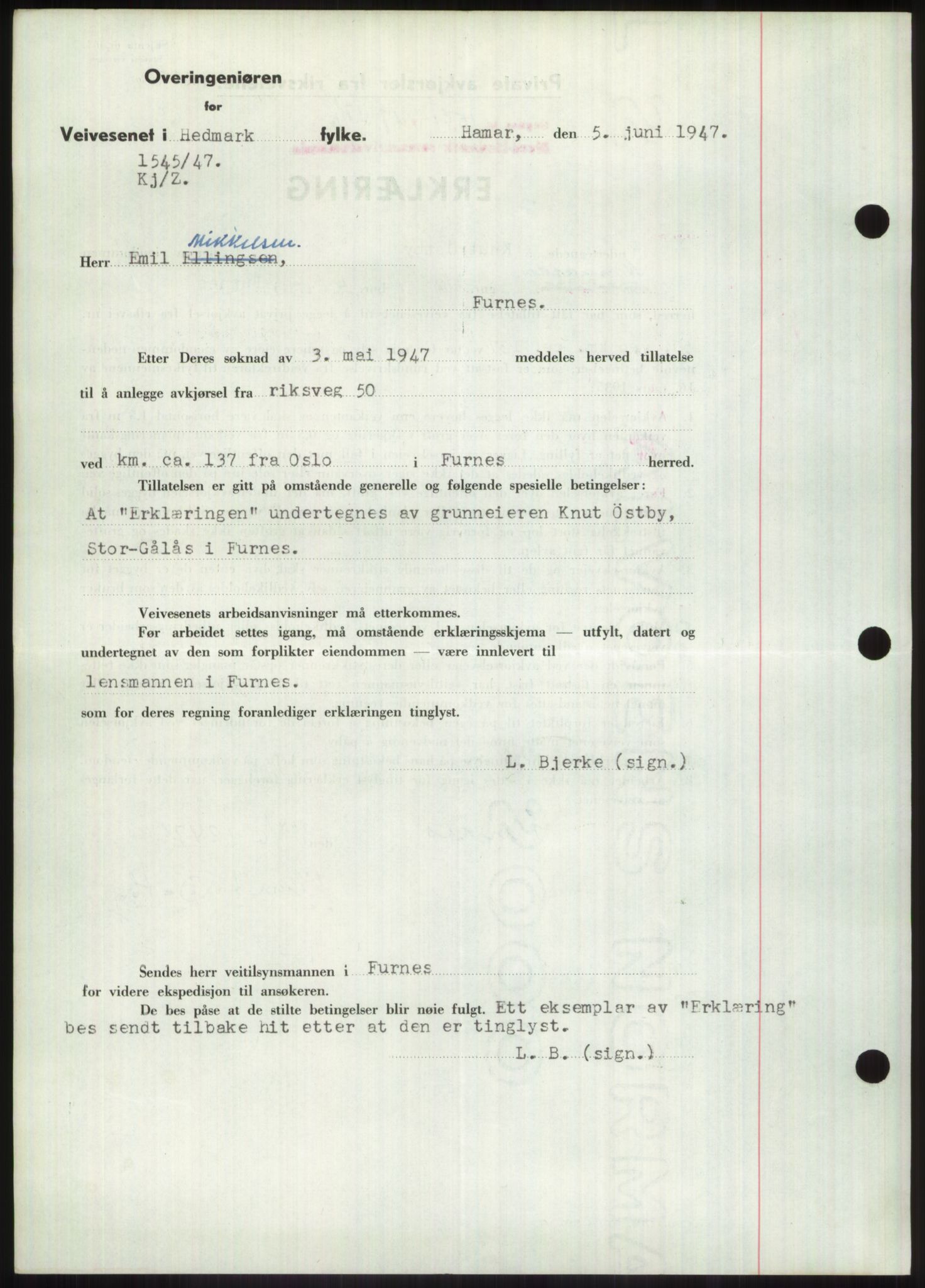 Nord-Hedmark sorenskriveri, SAH/TING-012/H/Hb/Hbf/L0013: Pantebok nr. B13, 1947-1947, Dagboknr: 1551/1947