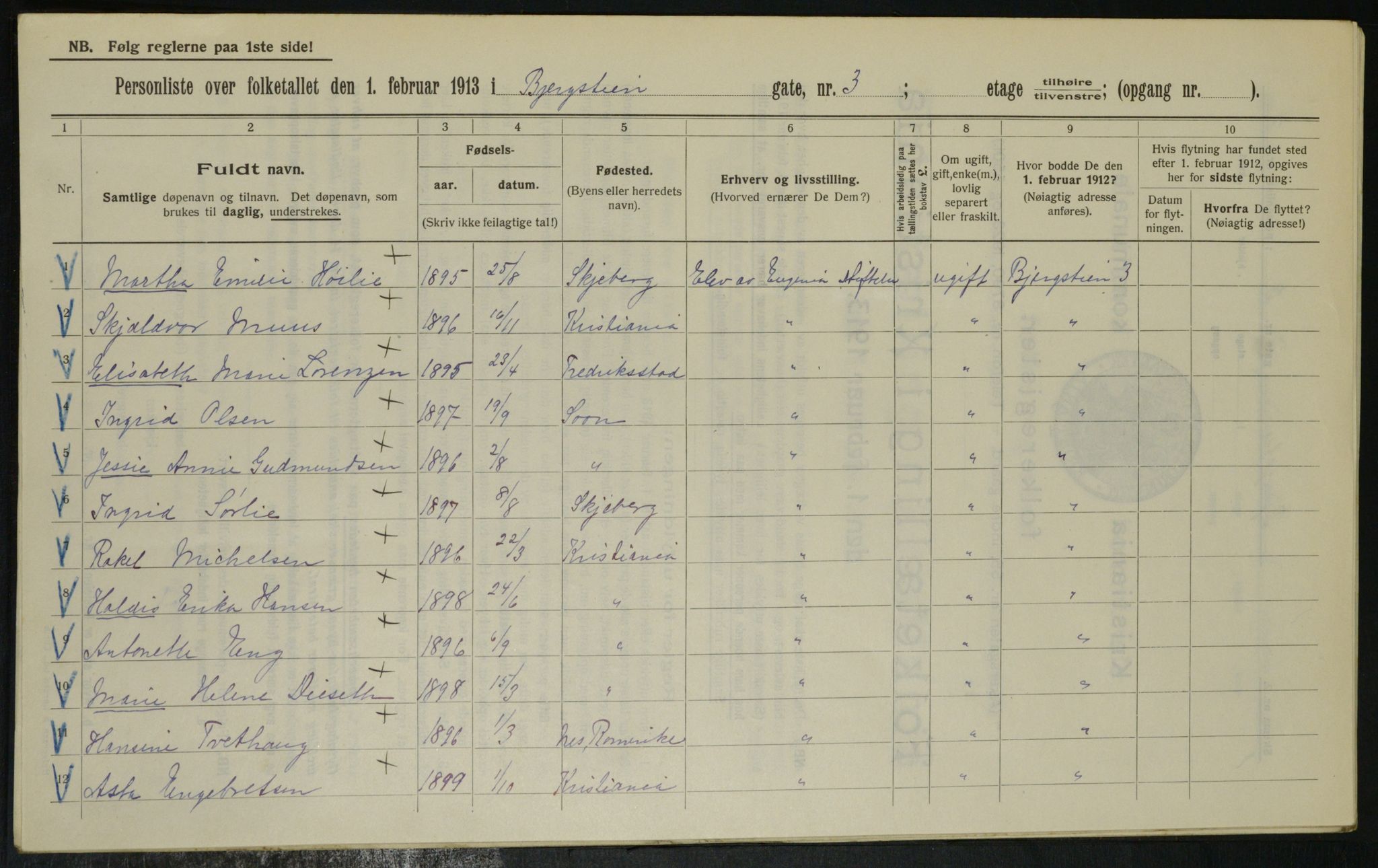 OBA, Kommunal folketelling 1.2.1913 for Kristiania, 1913, s. 4183