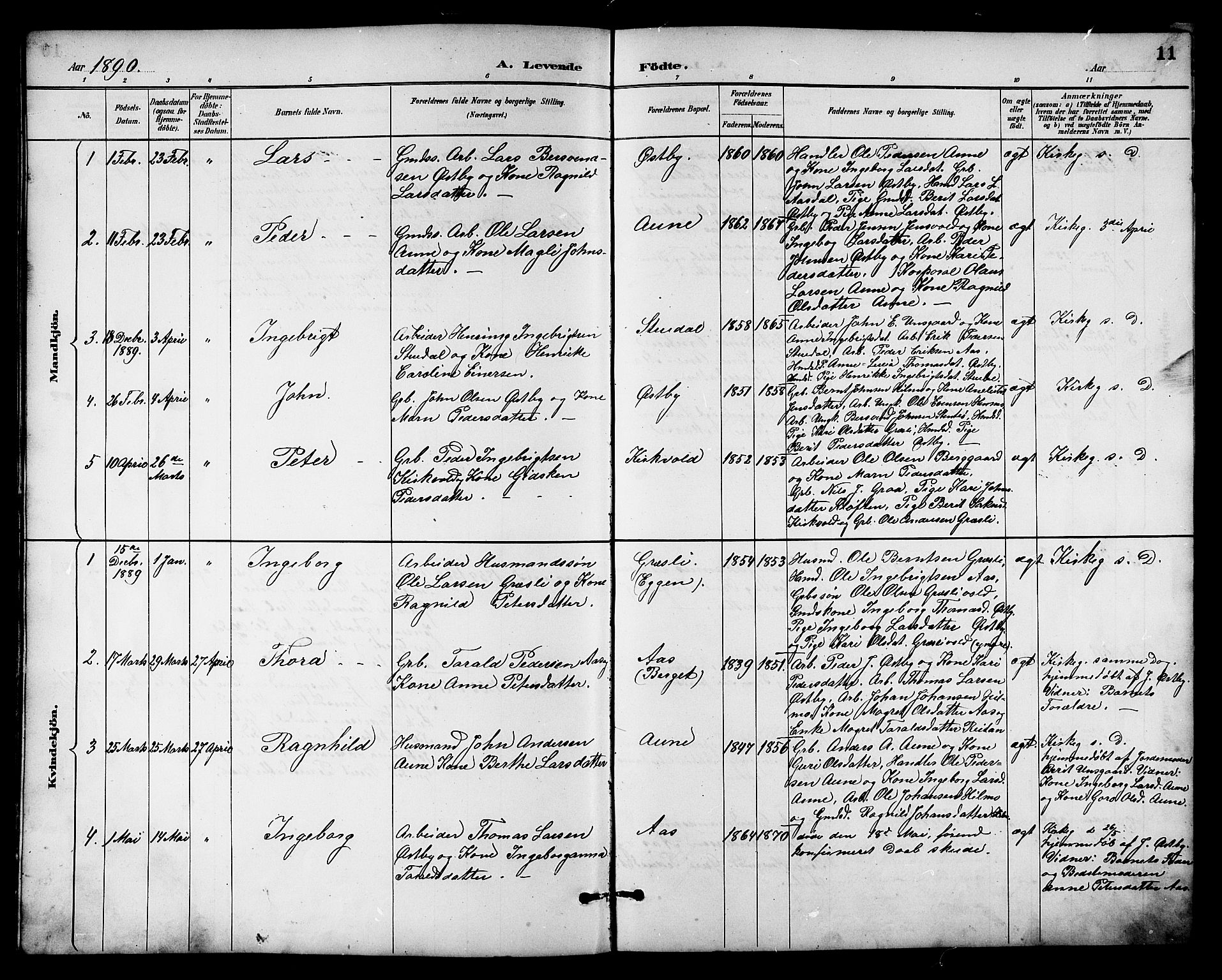 Ministerialprotokoller, klokkerbøker og fødselsregistre - Sør-Trøndelag, AV/SAT-A-1456/698/L1167: Klokkerbok nr. 698C04, 1888-1907, s. 11