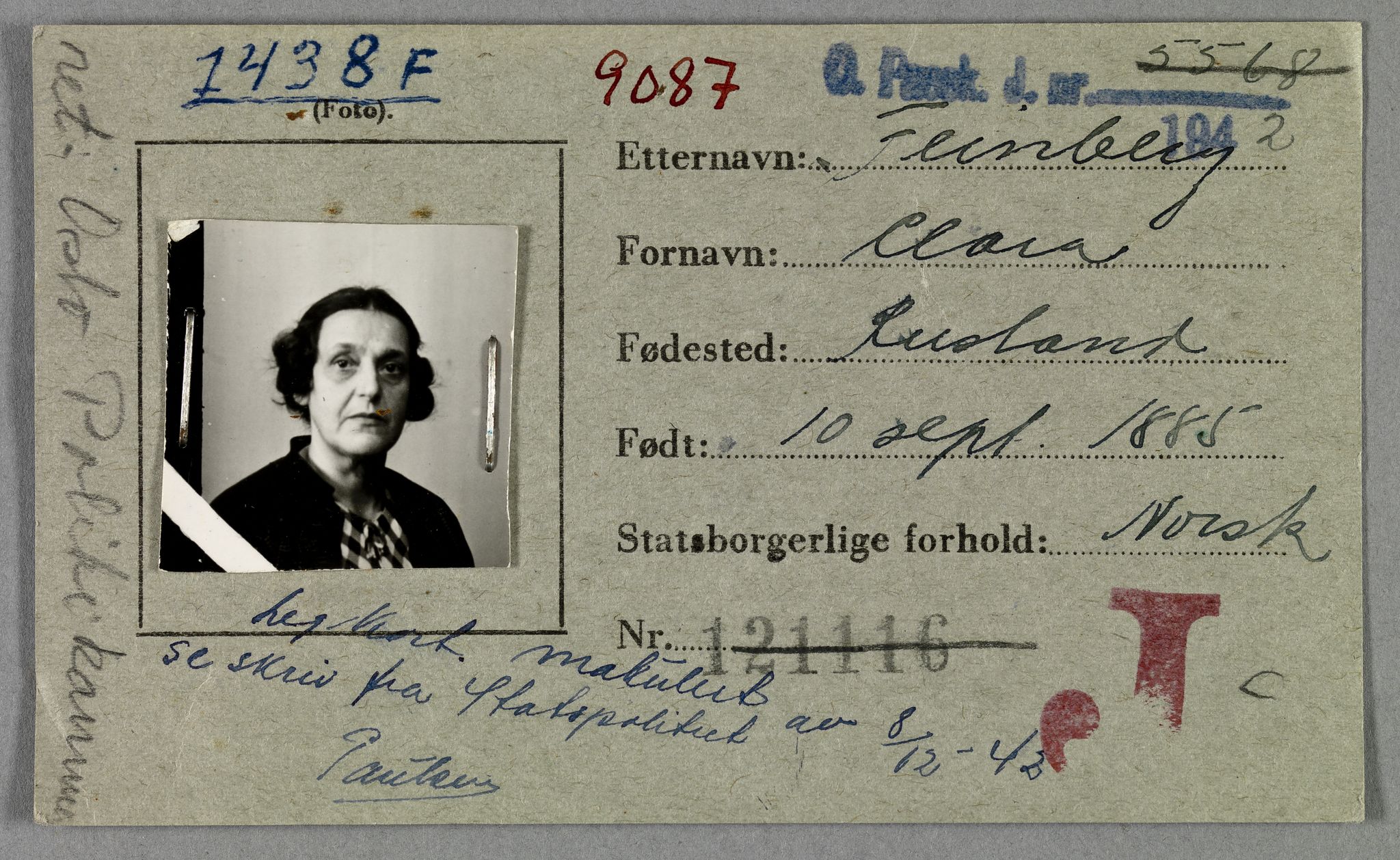 Sosialdepartementet, Våre Falne, AV/RA-S-1708/E/Ee/L0021A: Fotografier av jøder på legitimasjonskort (1941-42), 1941-1942, s. 101