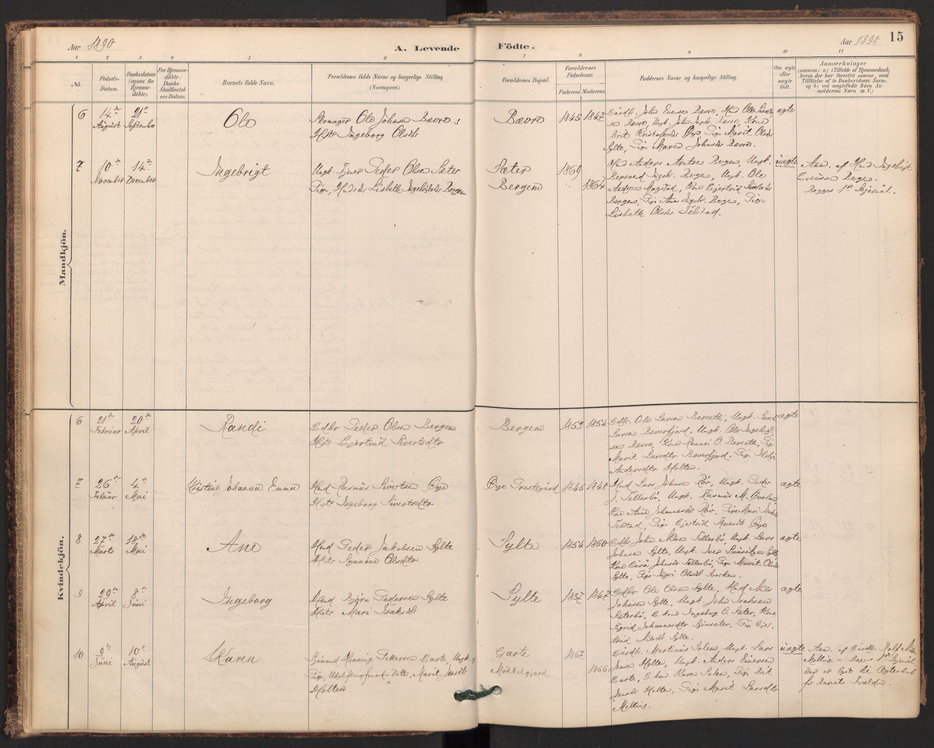 Ministerialprotokoller, klokkerbøker og fødselsregistre - Møre og Romsdal, SAT/A-1454/595/L1047: Ministerialbok nr. 595A09, 1885-1900, s. 15