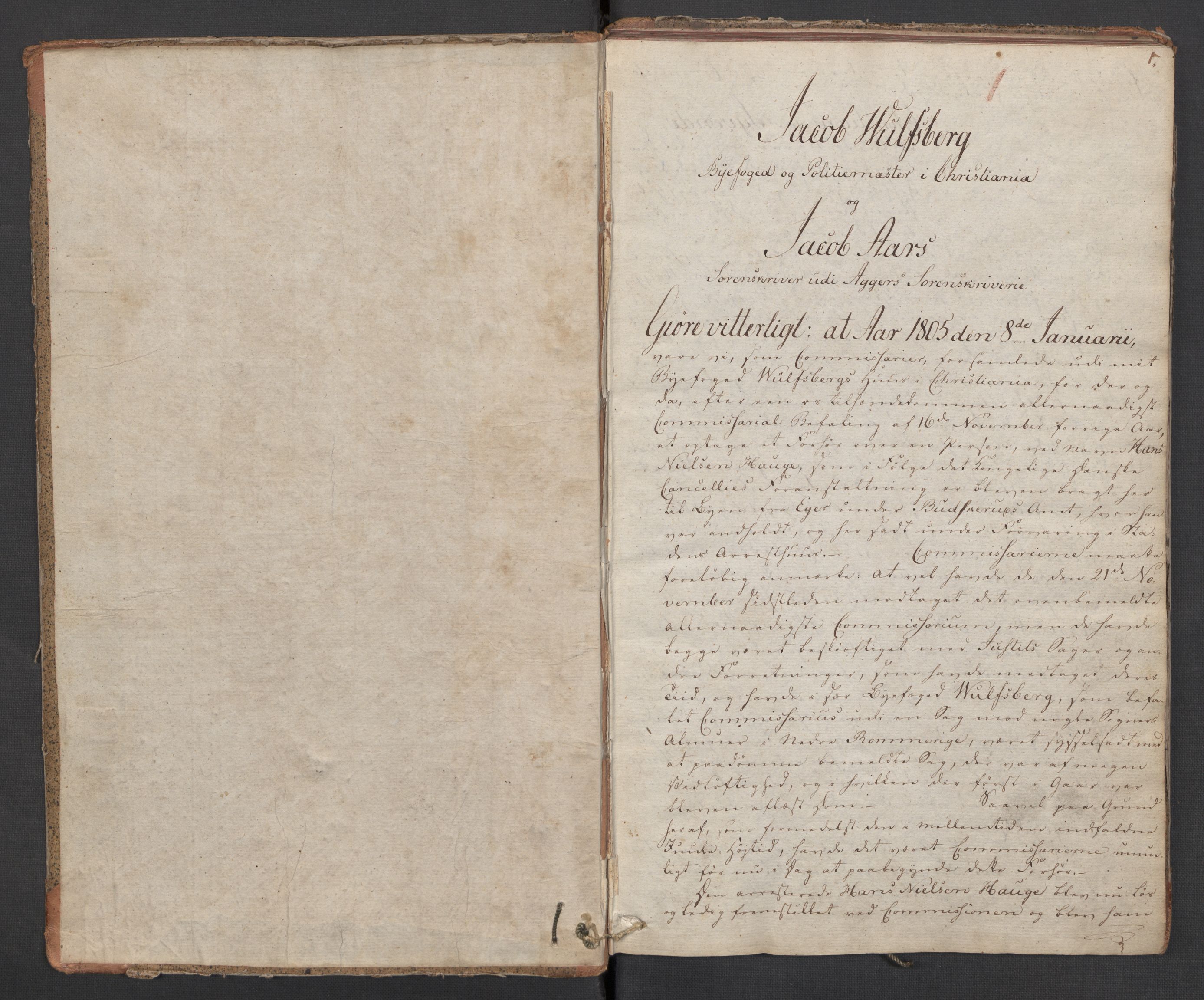 Justisdepartementet, Kommisjon i saken mot Hans Nielsen Hauge 1804, AV/RA-S-1151/D/L0002: Hans Nielsen Hauges sak, 1804-1813, s. 1